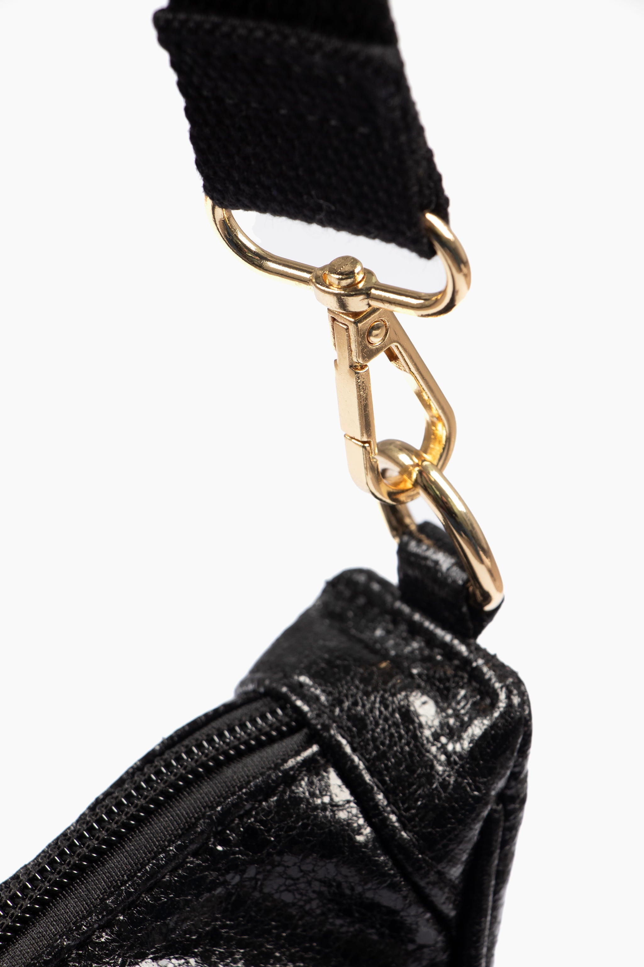Bellamy Half Moon Crossbody Bag - Metallic Black, Cracked Faux Leather