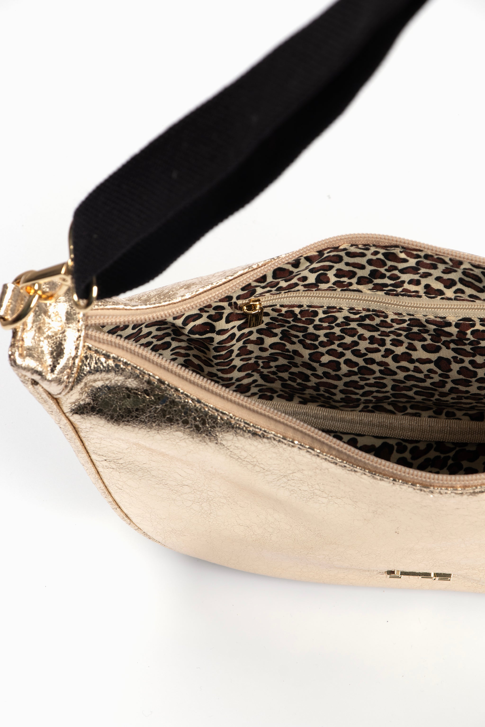 Bellamy Half Moon Crossbody Bag - Metallic Gold, Cracked Faux Leather
