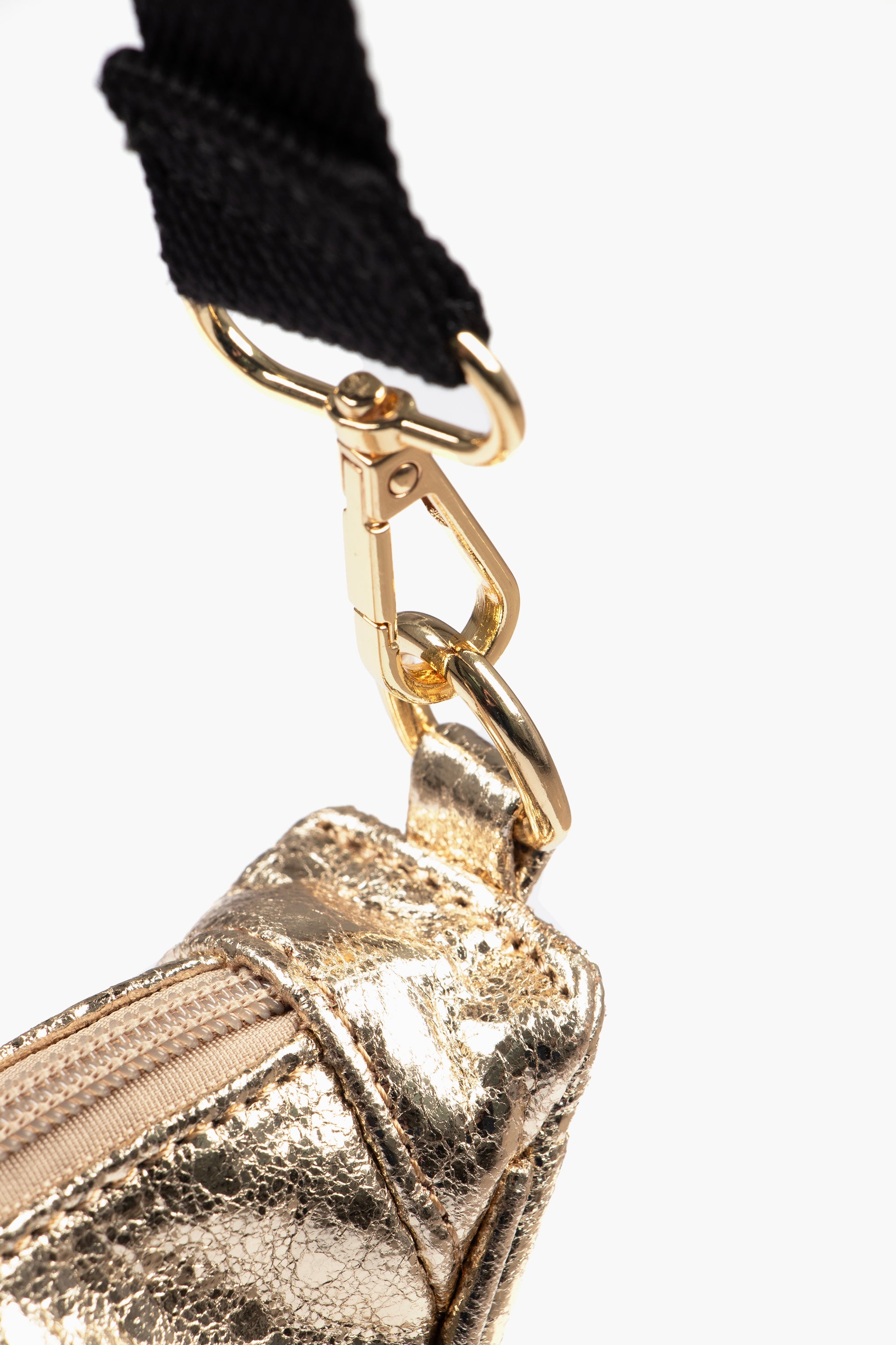 Bellamy Half Moon Crossbody Bag - Metallic Gold, Cracked Faux Leather