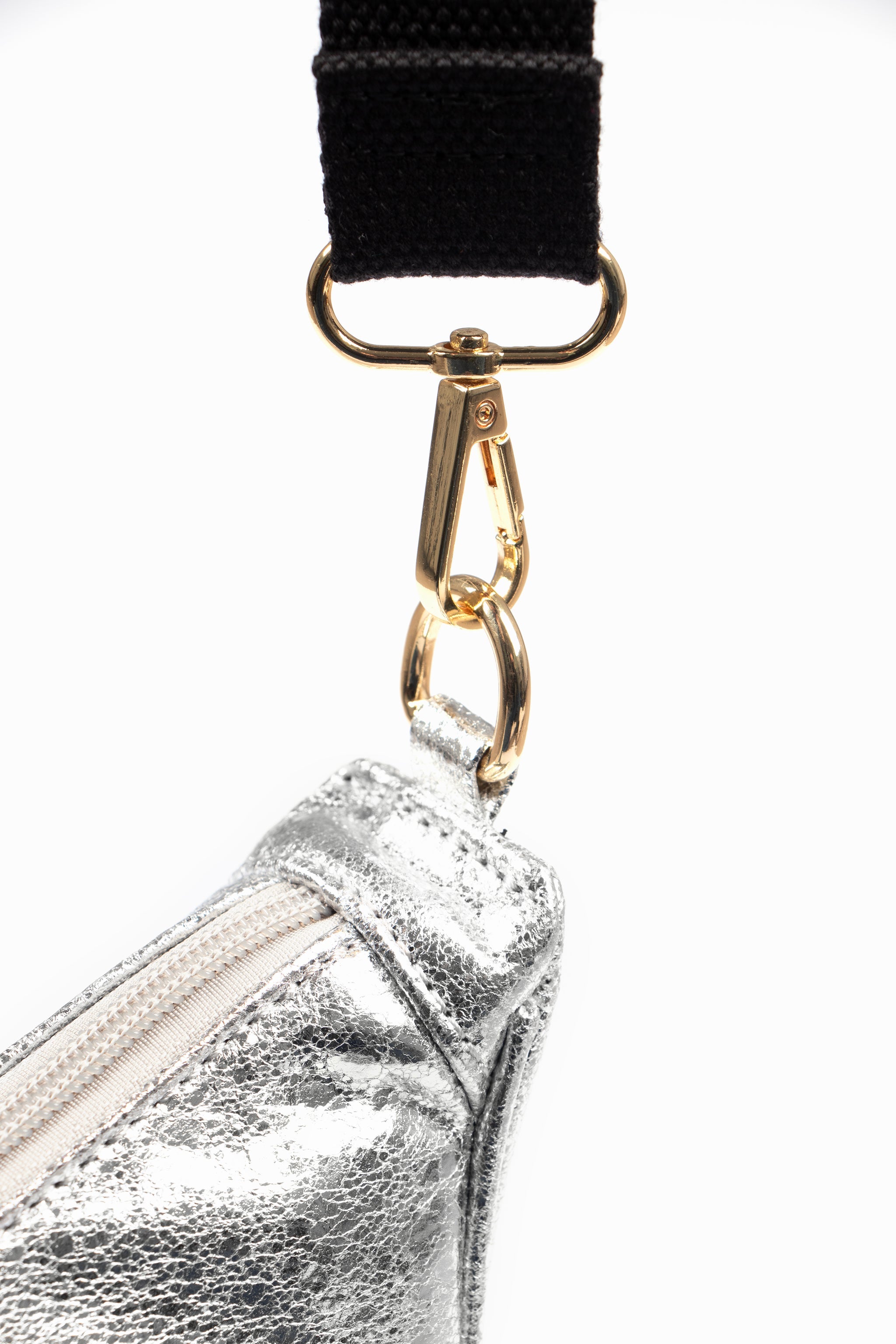 Bellamy Half Moon Crossbody Bag - Metallic Silver, Cracked Faux Leather