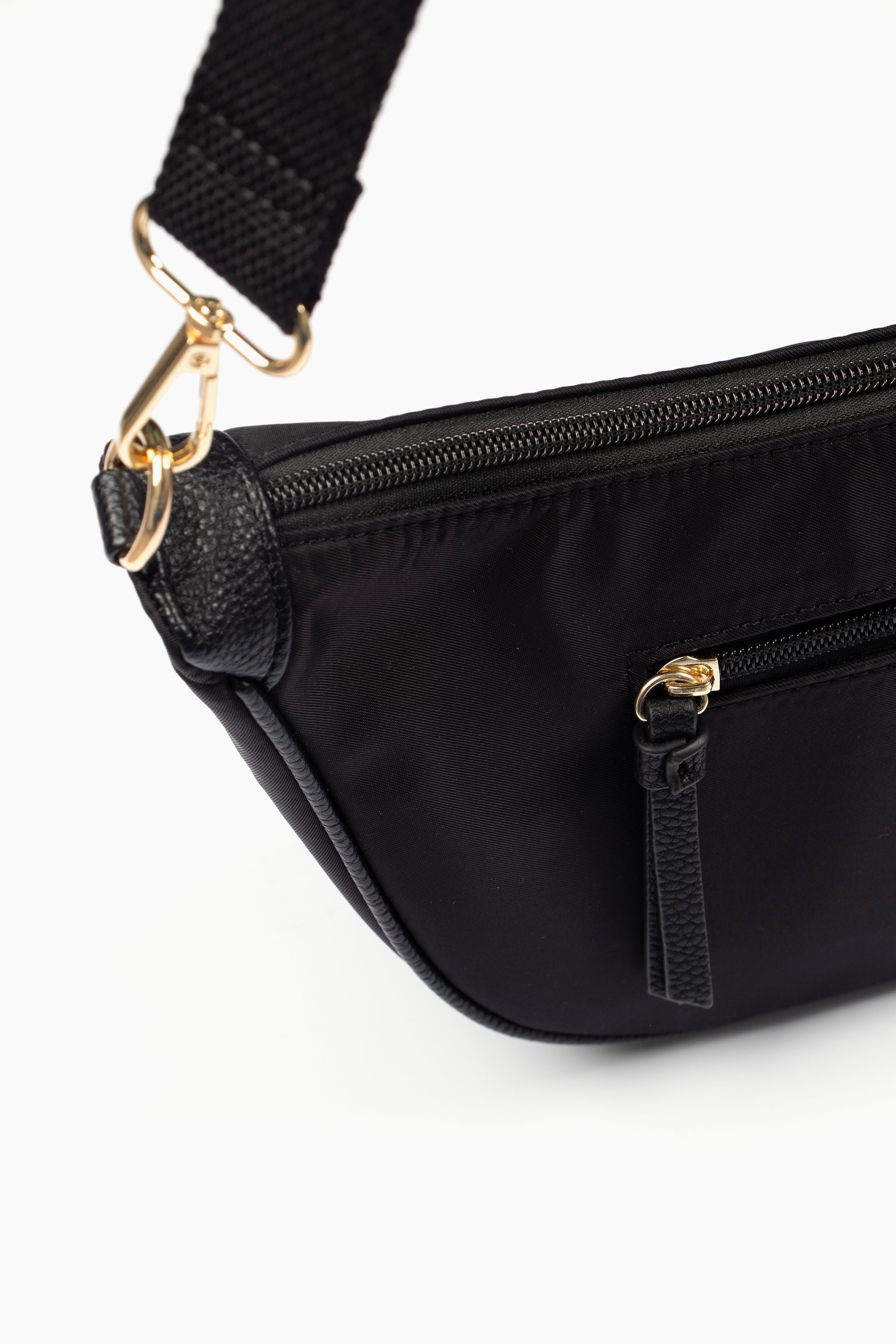 Quinn Half Moon Crossbody Bag - Black, Nylon/PU