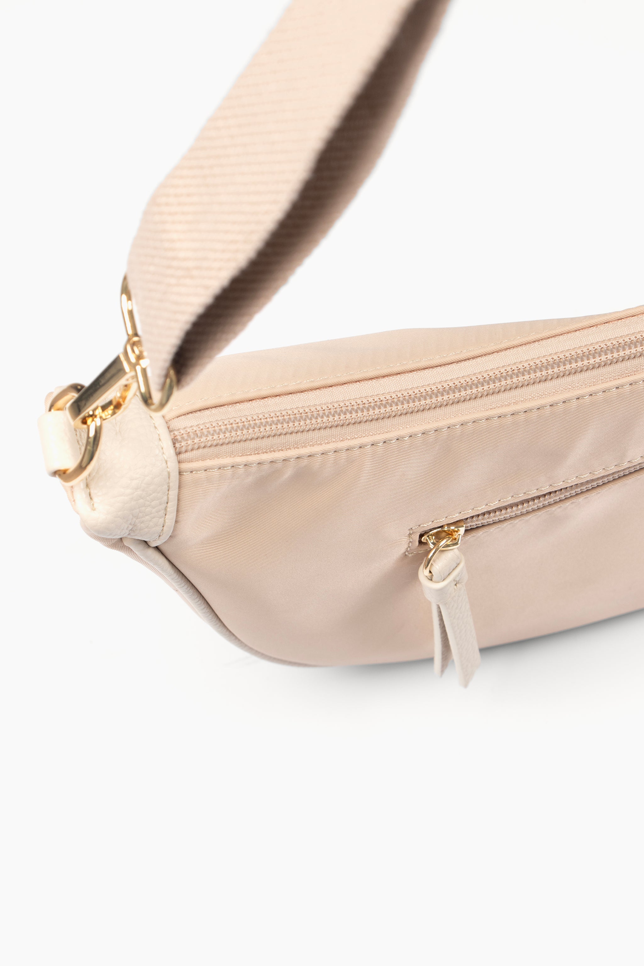 Quinn Half Moon Crossbody Bag - Cream, Nylon/PU