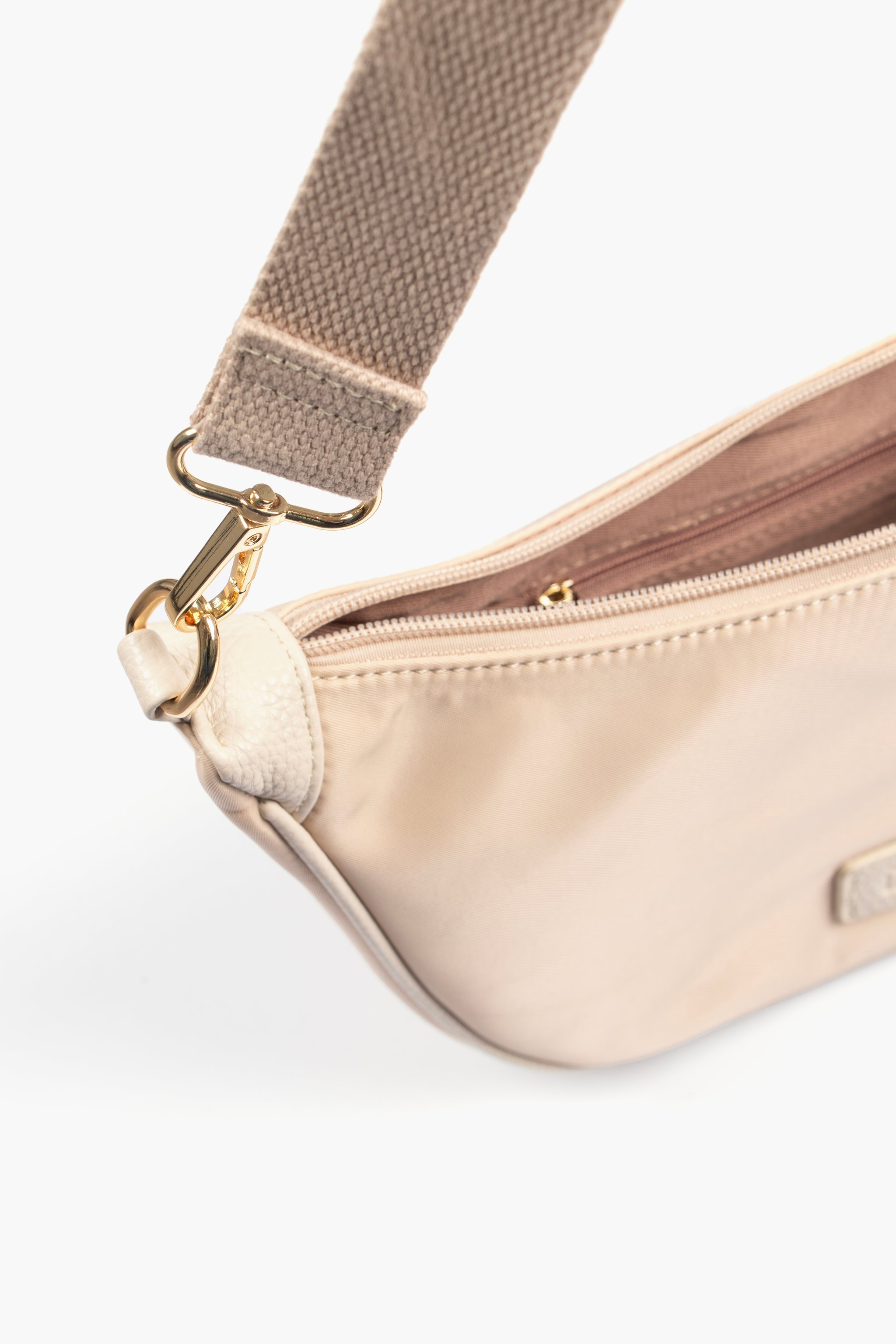 Quinn Half Moon Crossbody Bag - Cream, Nylon/PU