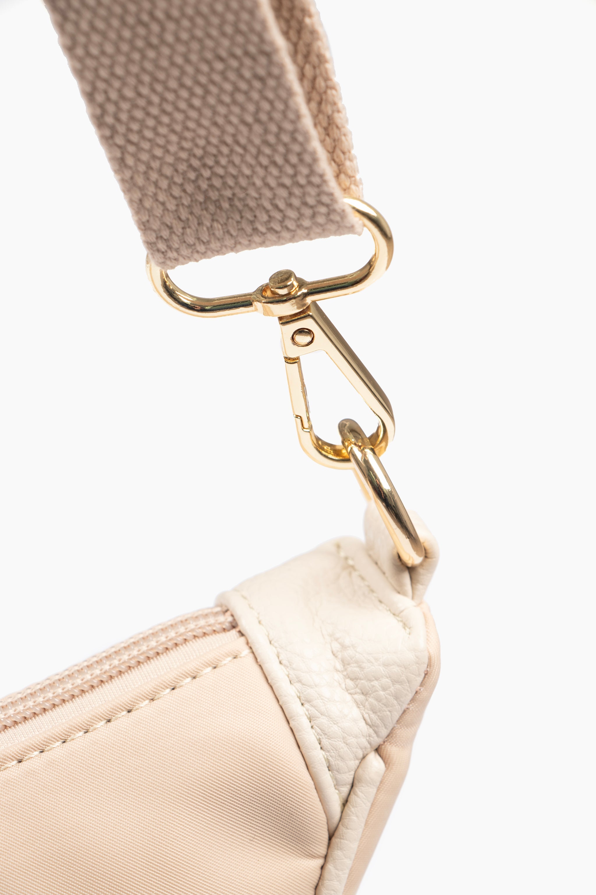 Quinn Half Moon Crossbody Bag - Cream, Nylon/PU
