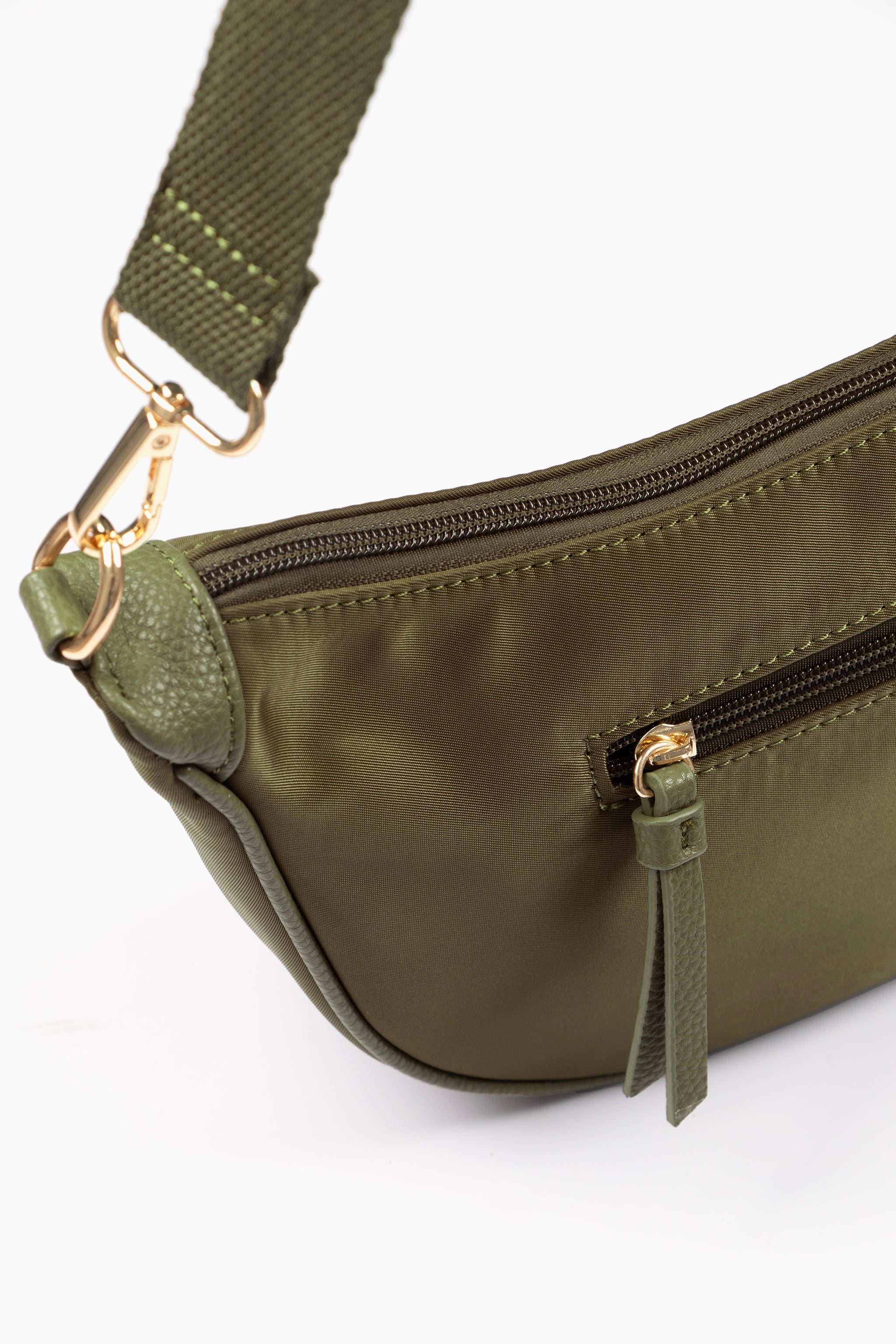 Quinn Half Moon Crossbody Bag - Khaki, Nylon/PU