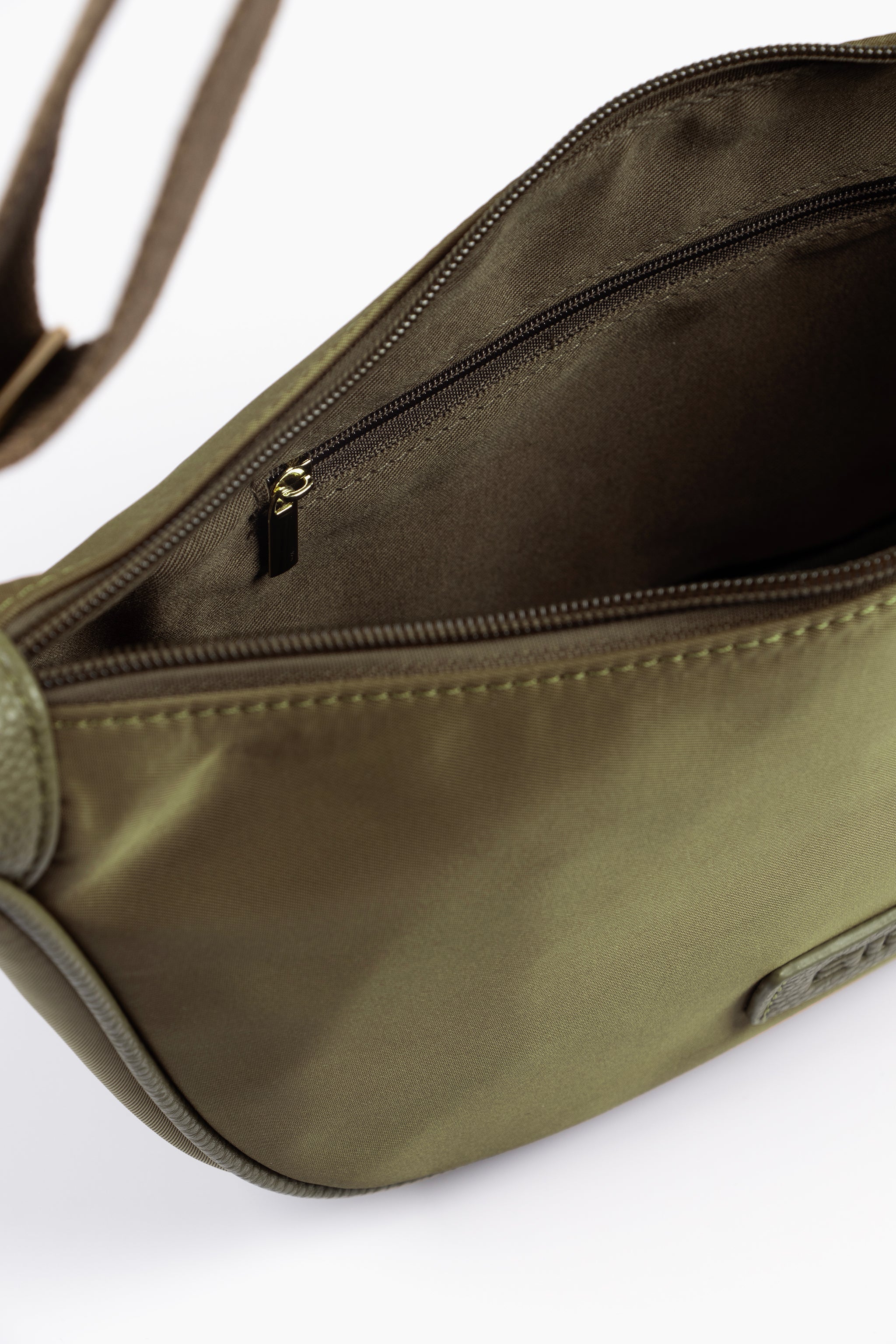 Quinn Half Moon Crossbody Bag - Khaki, Nylon/PU