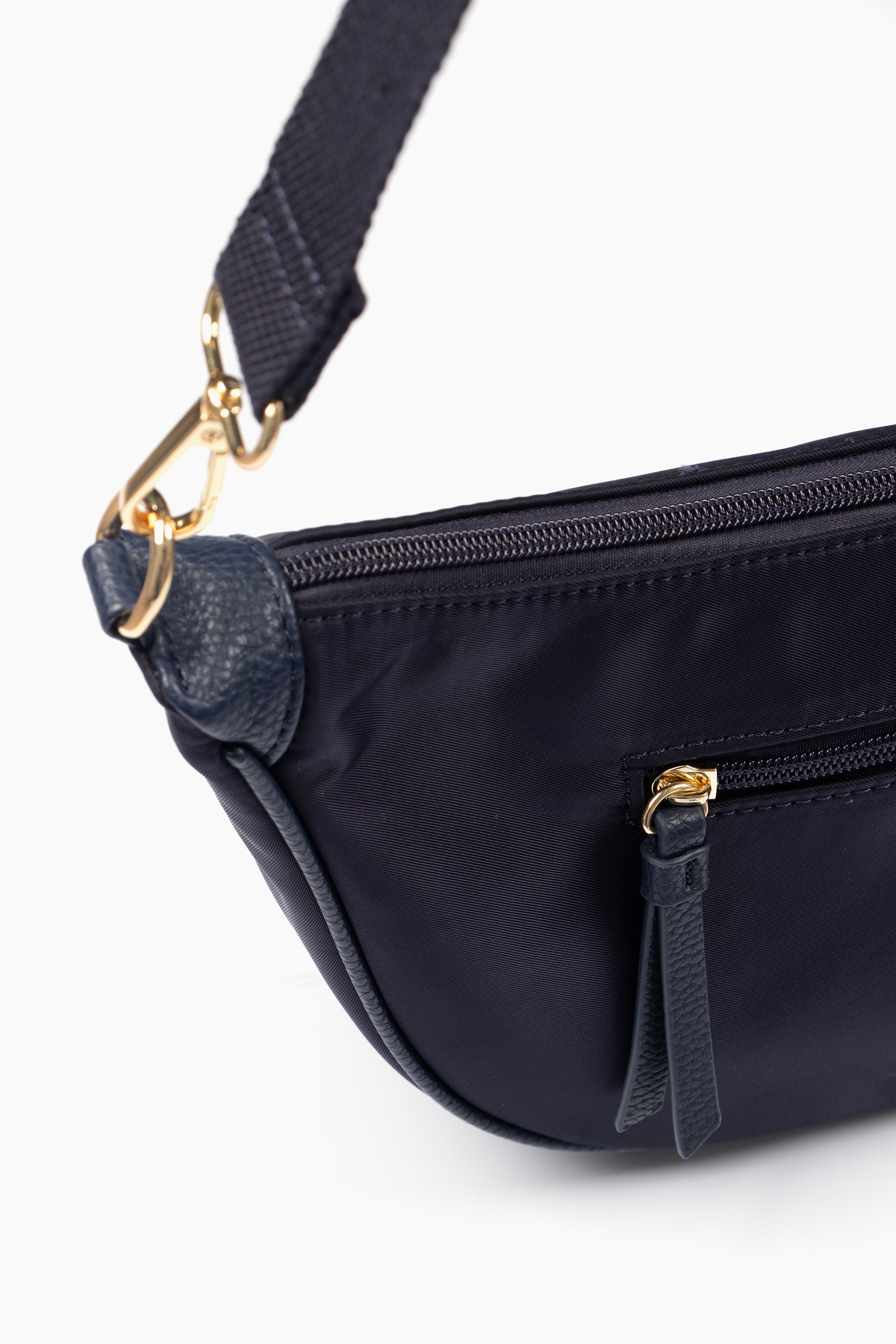 Quinn Half Moon Crossbody Bag - Navy Blue, Nylon/PU