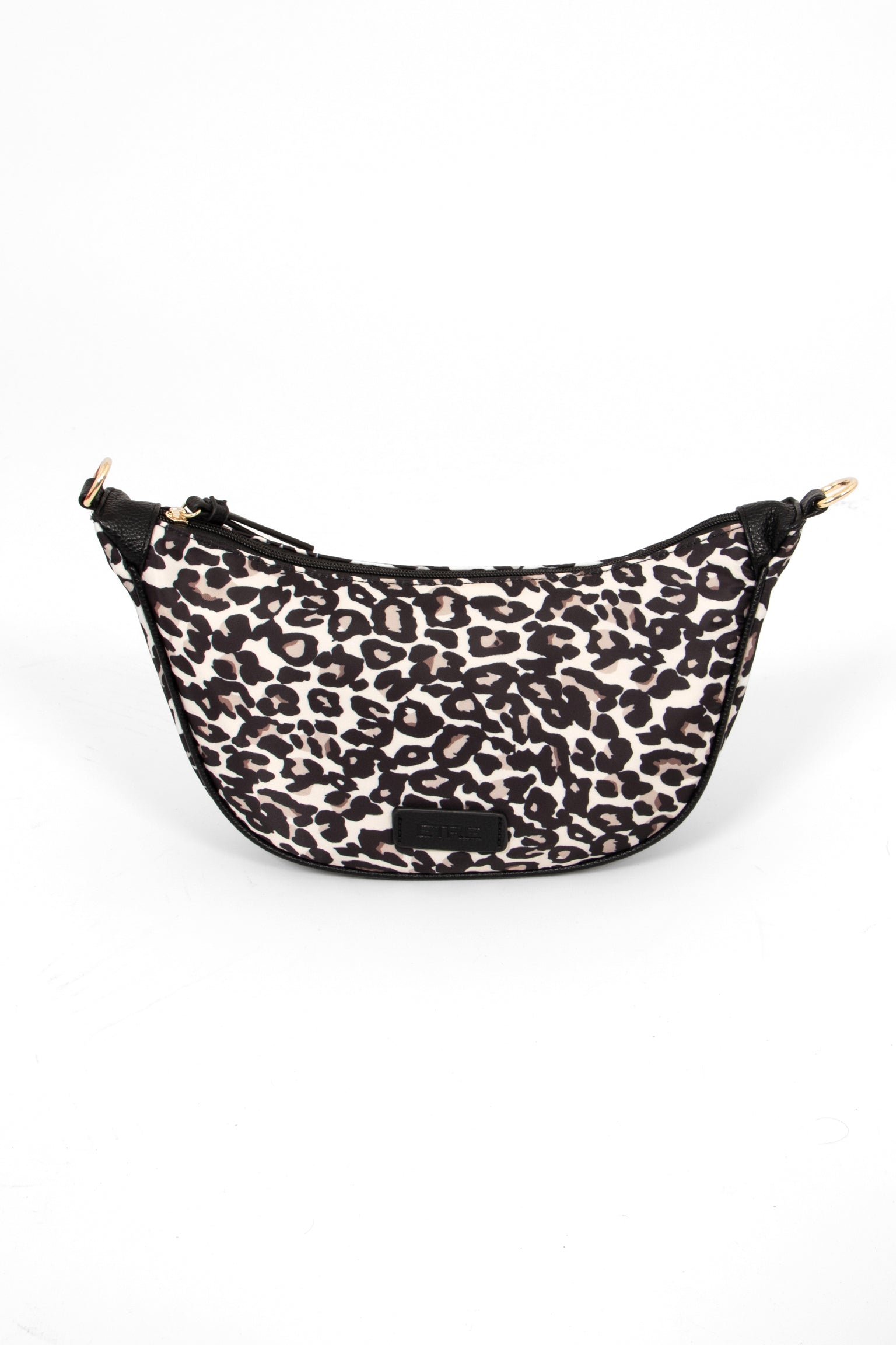 quinn-half-moon-crossbody-bag-cream-leopard-print-nylon-front-black-etre-logo