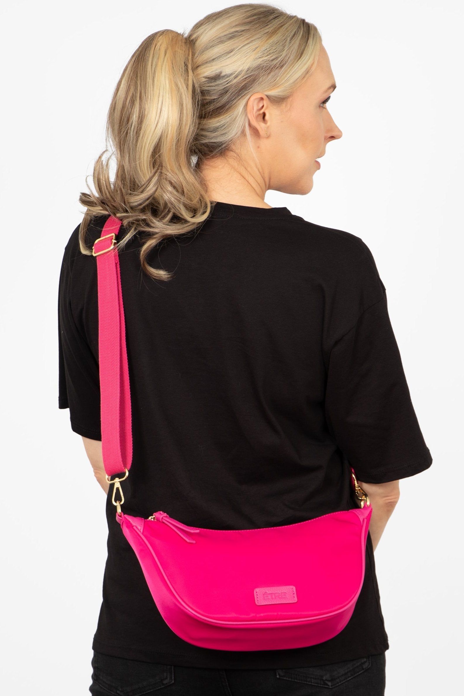 Quinn Half Moon Crossbody Bag - Pink, Nylon/PU