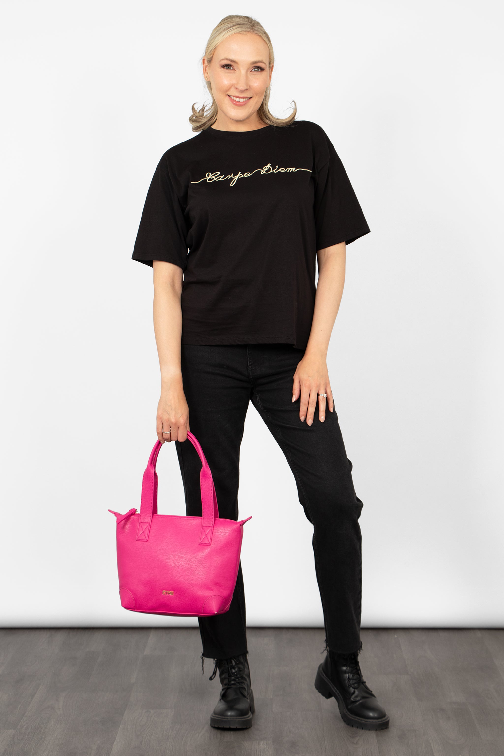 Gigi Medium Tote Bag - Fuchsia, Pebbled Faux Leather