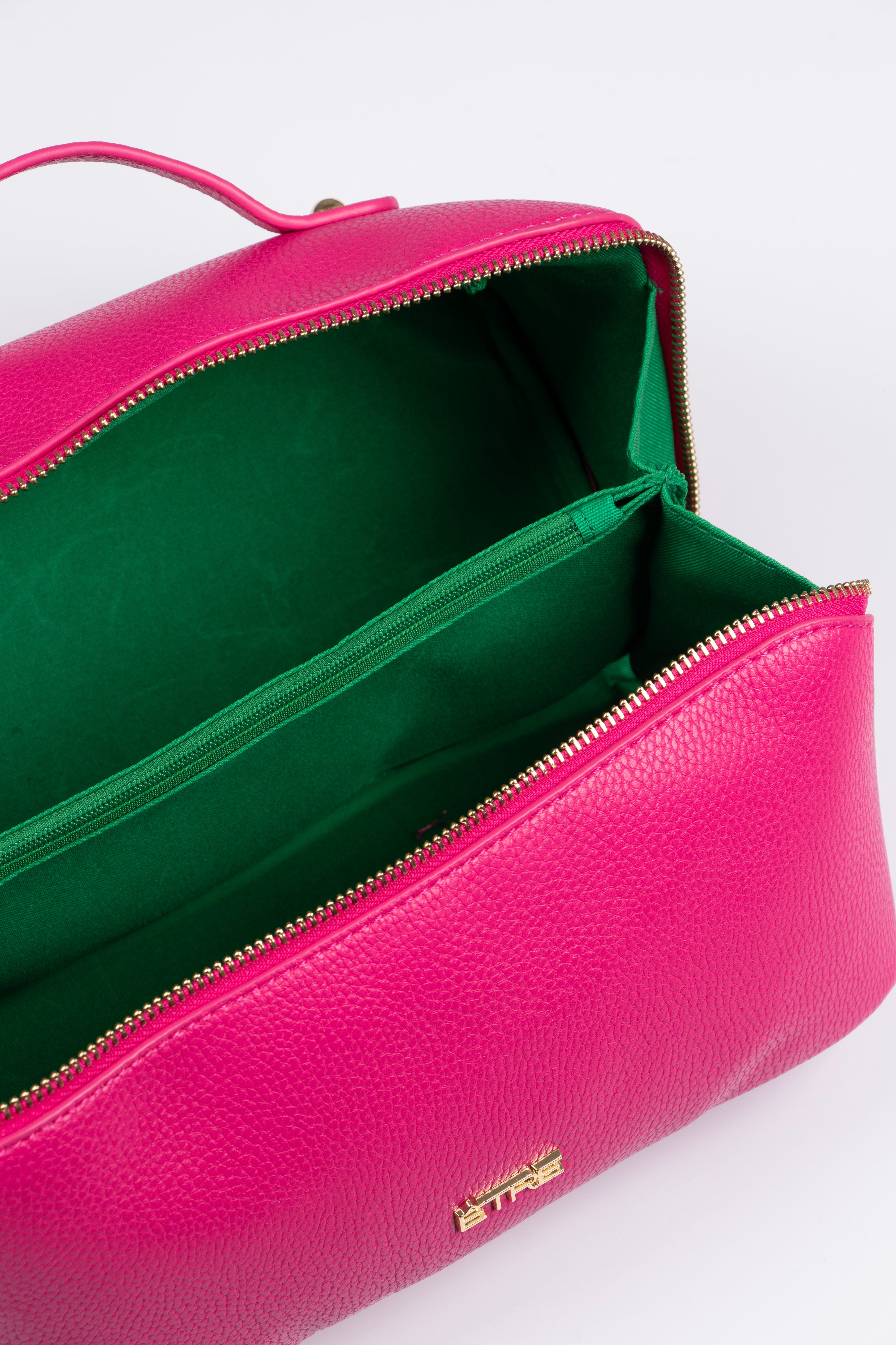 Mila Vanity Case - Fuchsia, Pebbled Faux Leather