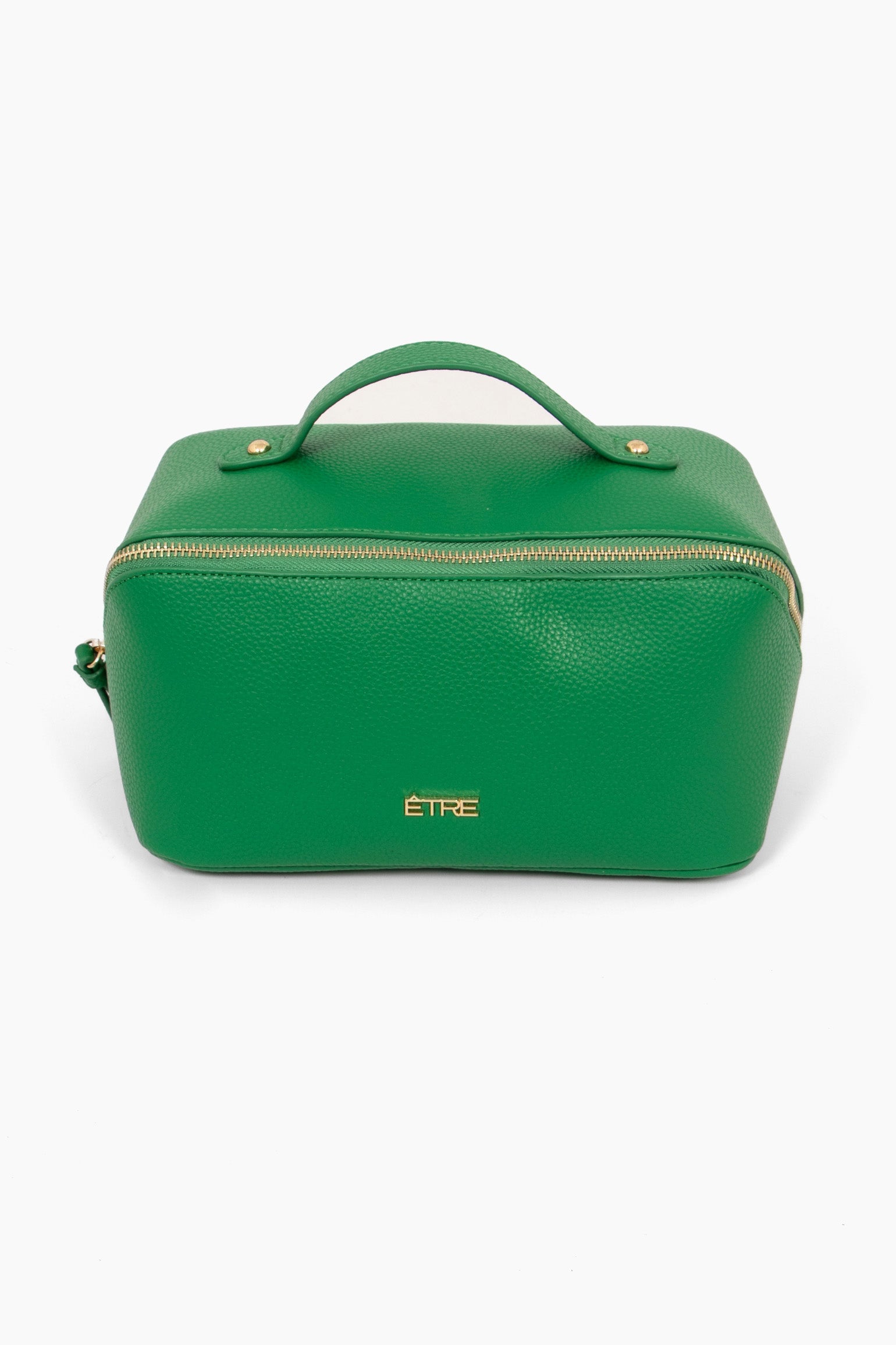 mila-vanity-case-green-pebbled-faux-leather-front-view-top-carry-handle