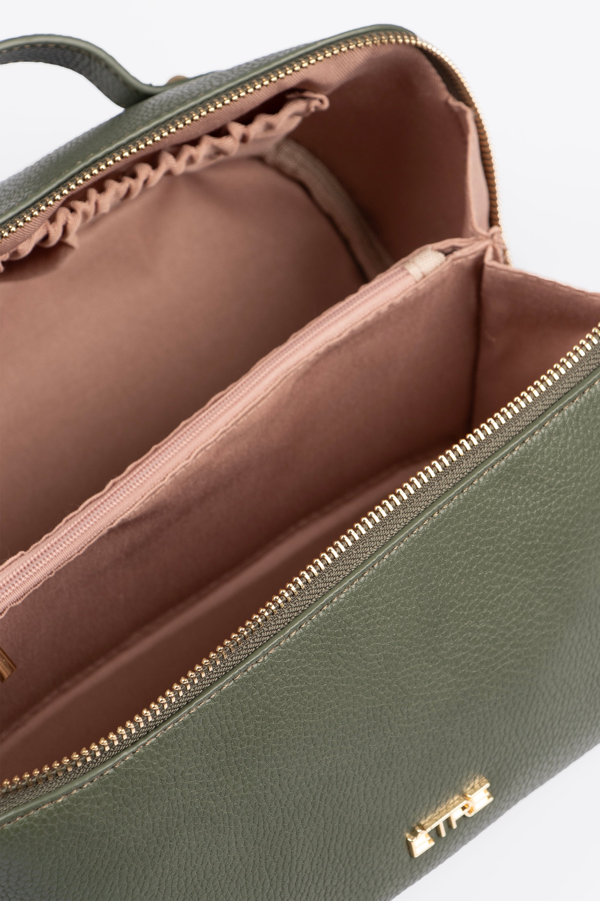 Mila Vanity Case - Khaki, Pebbled Faux Leather