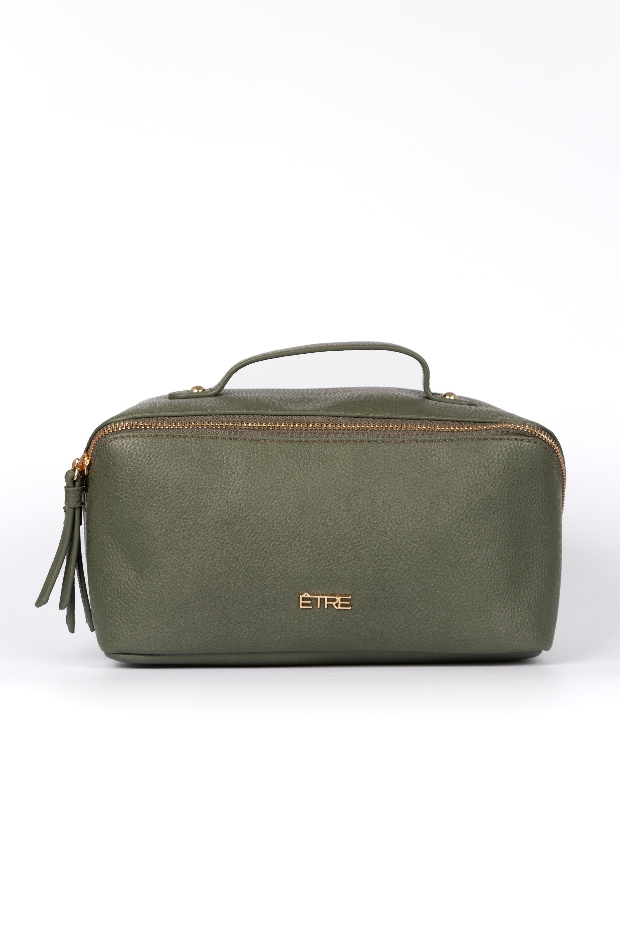 Mila Vanity Case - Khaki, Pebbled Faux Leather