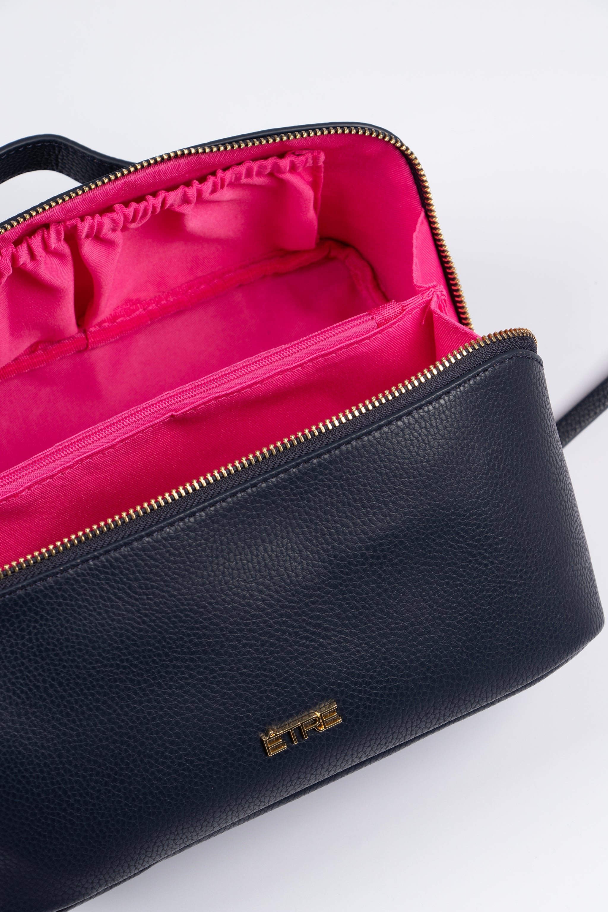 Mila Vanity Case - Navy Blue, Pebbled Faux Leather