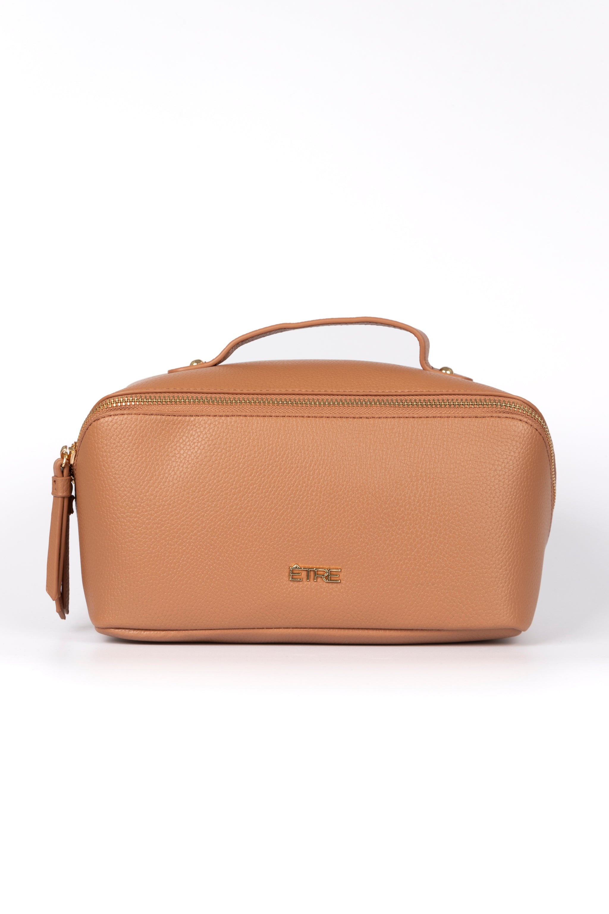 Mila Vanity Case - Tan, Pebbled Faux Leather