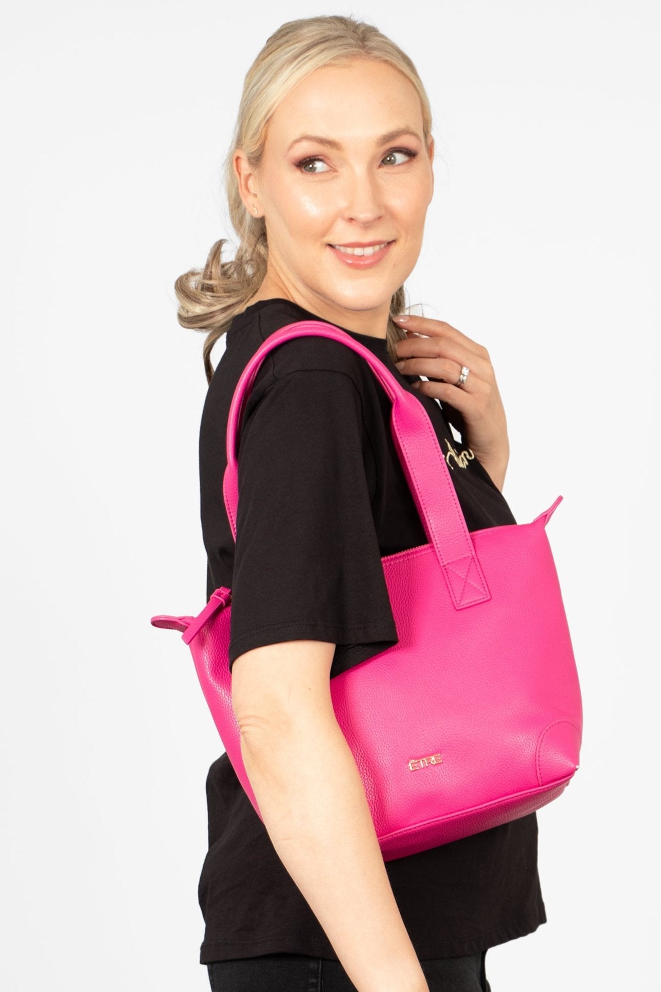 Gigi Medium Tote Bag - Fuchsia, Pebbled Faux Leather