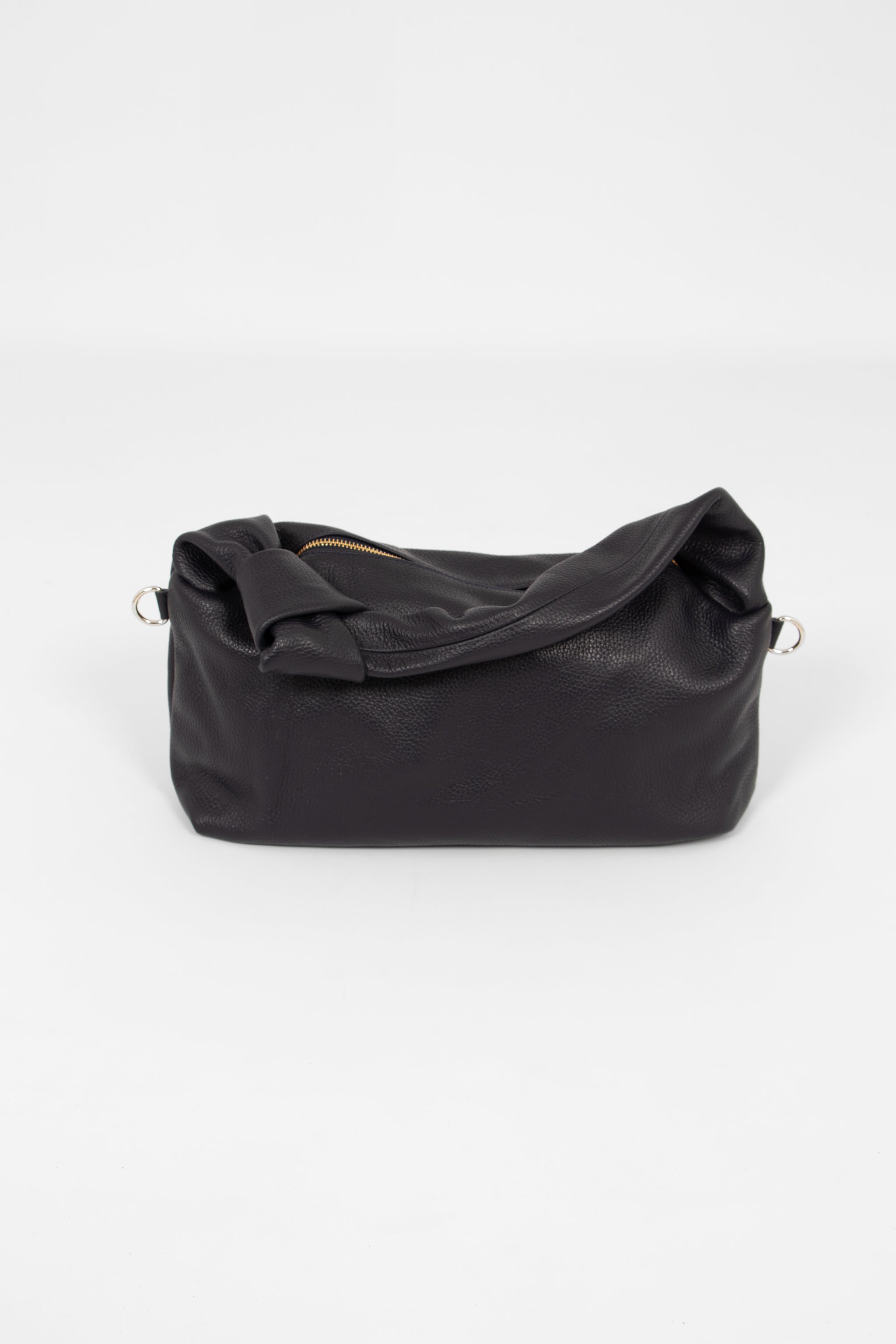 Devon Italian Leather Knotted Shoulder Bag - Navy Blue, Pebbled