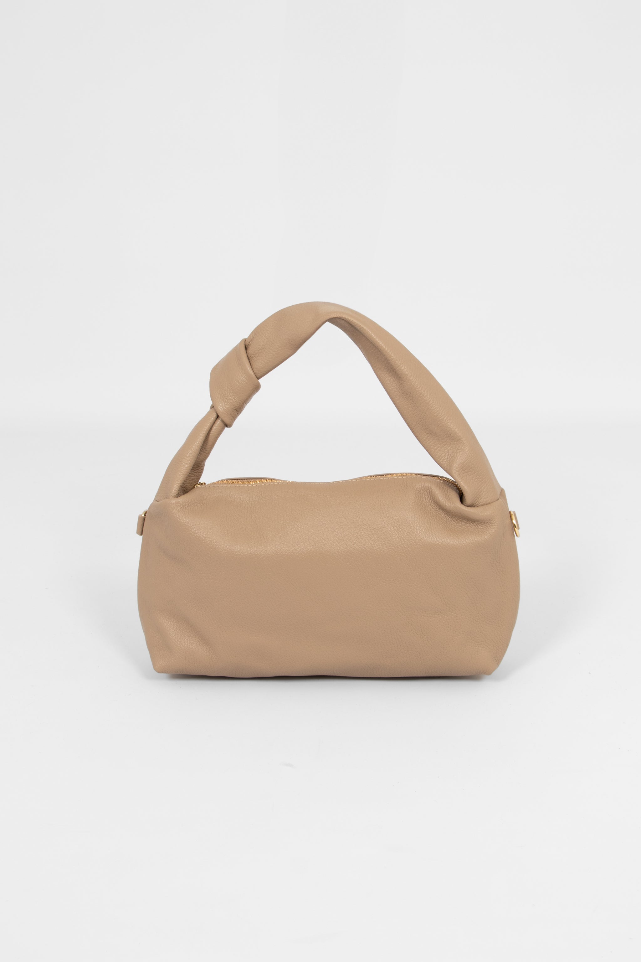 Devon Italian Leather Knotted Shoulder Bag - Taupe, Pebbled