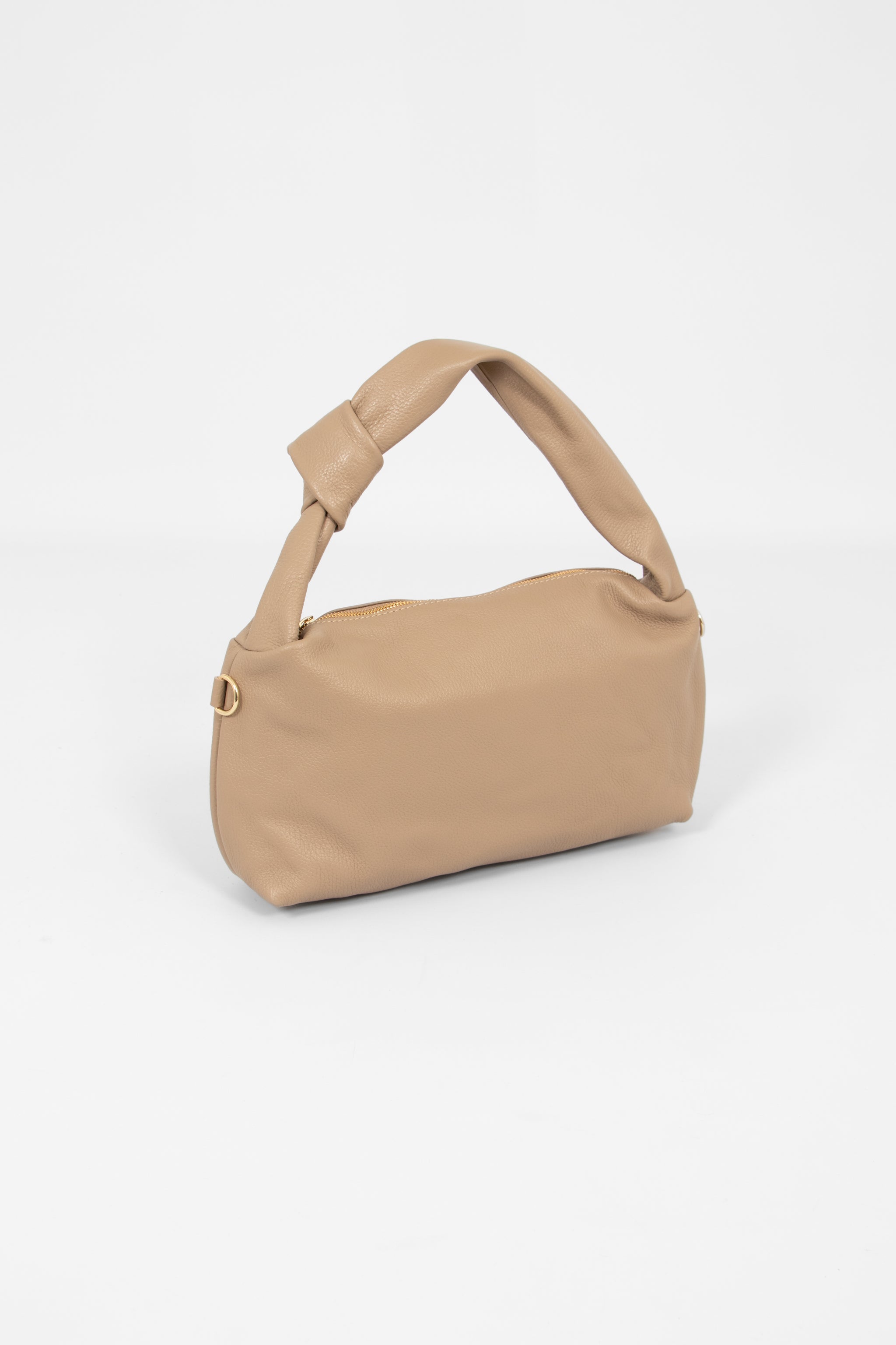 Devon Italian Leather Knotted Shoulder Bag - Taupe, Pebbled