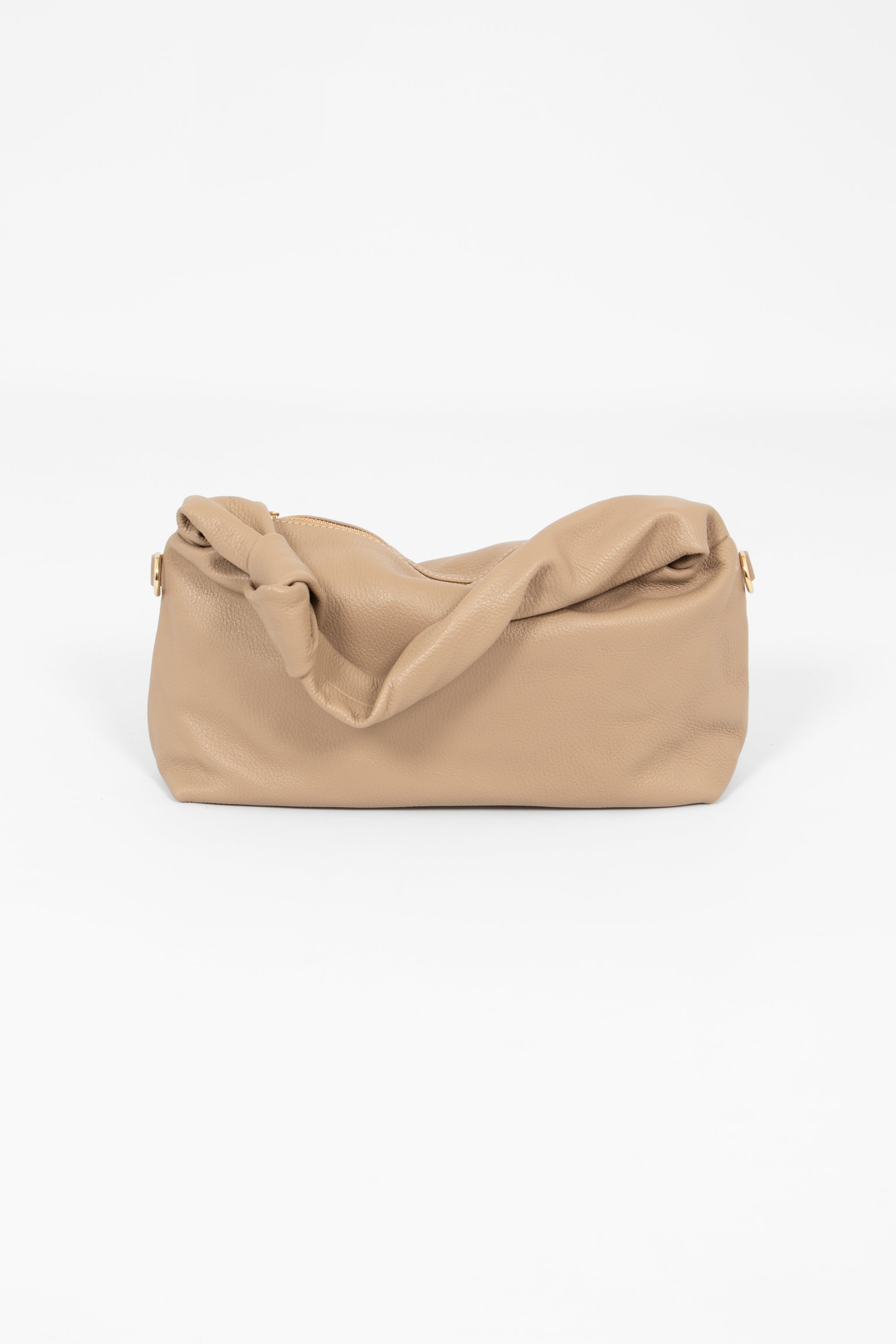 Devon Italian Leather Knotted Shoulder Bag - Taupe, Pebbled