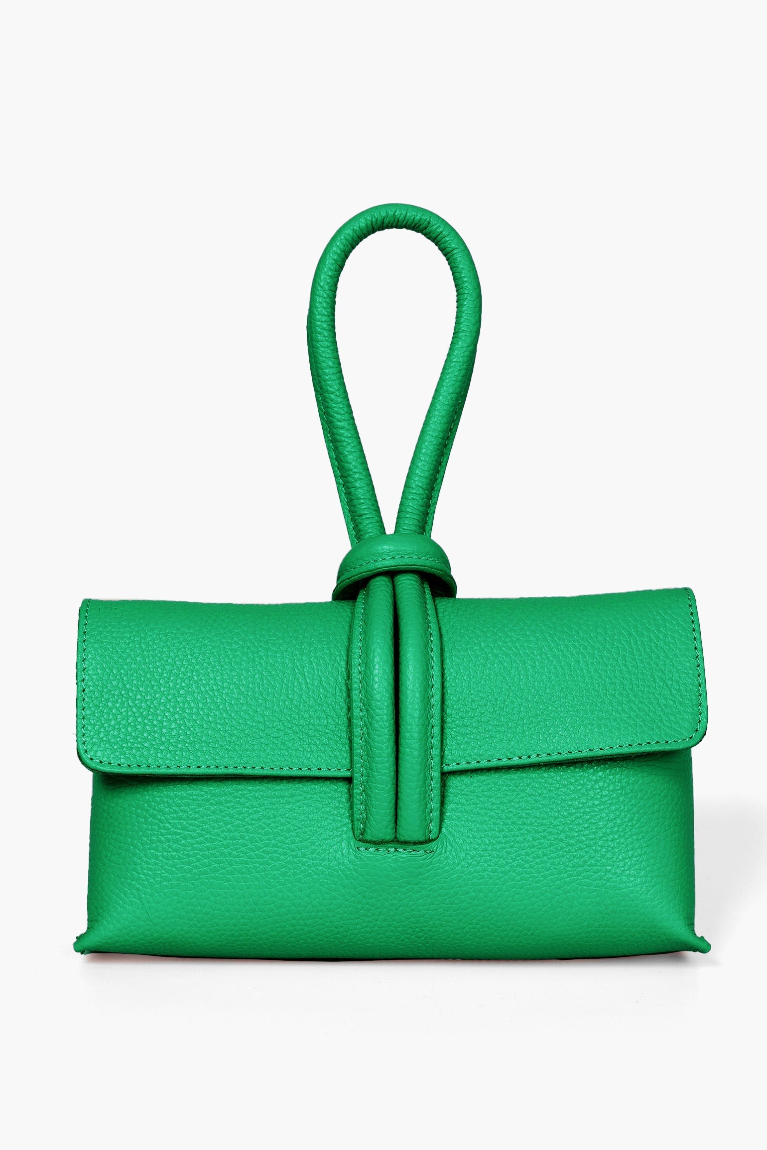 Trixie-Clutch-Bag-Pebbled-Italian-Leather-in-Bright-Green-Front