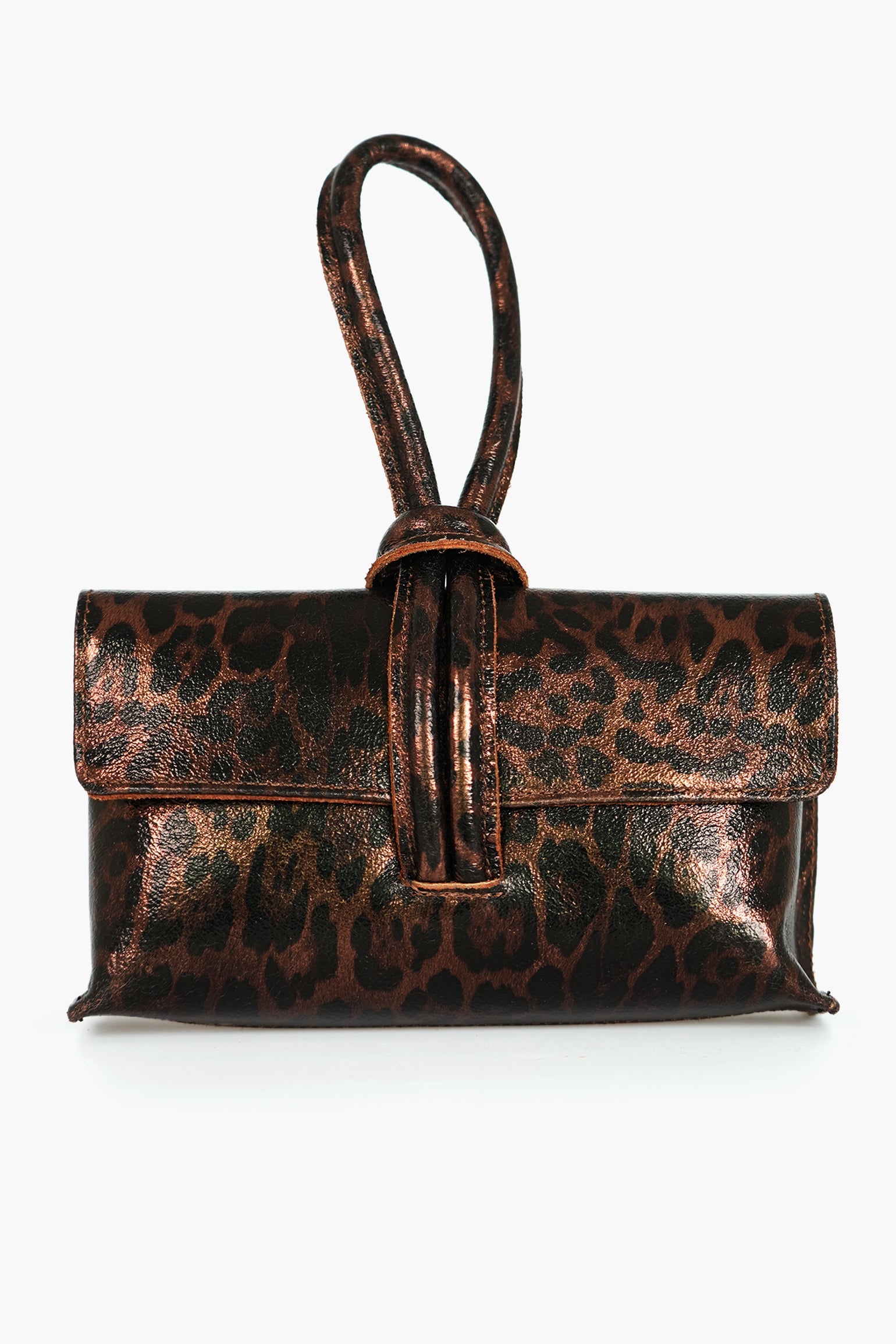 Trixie-Leopard-Print-Clutch-Bag-Metallic-Italian-Leather-in-Bronze-Front