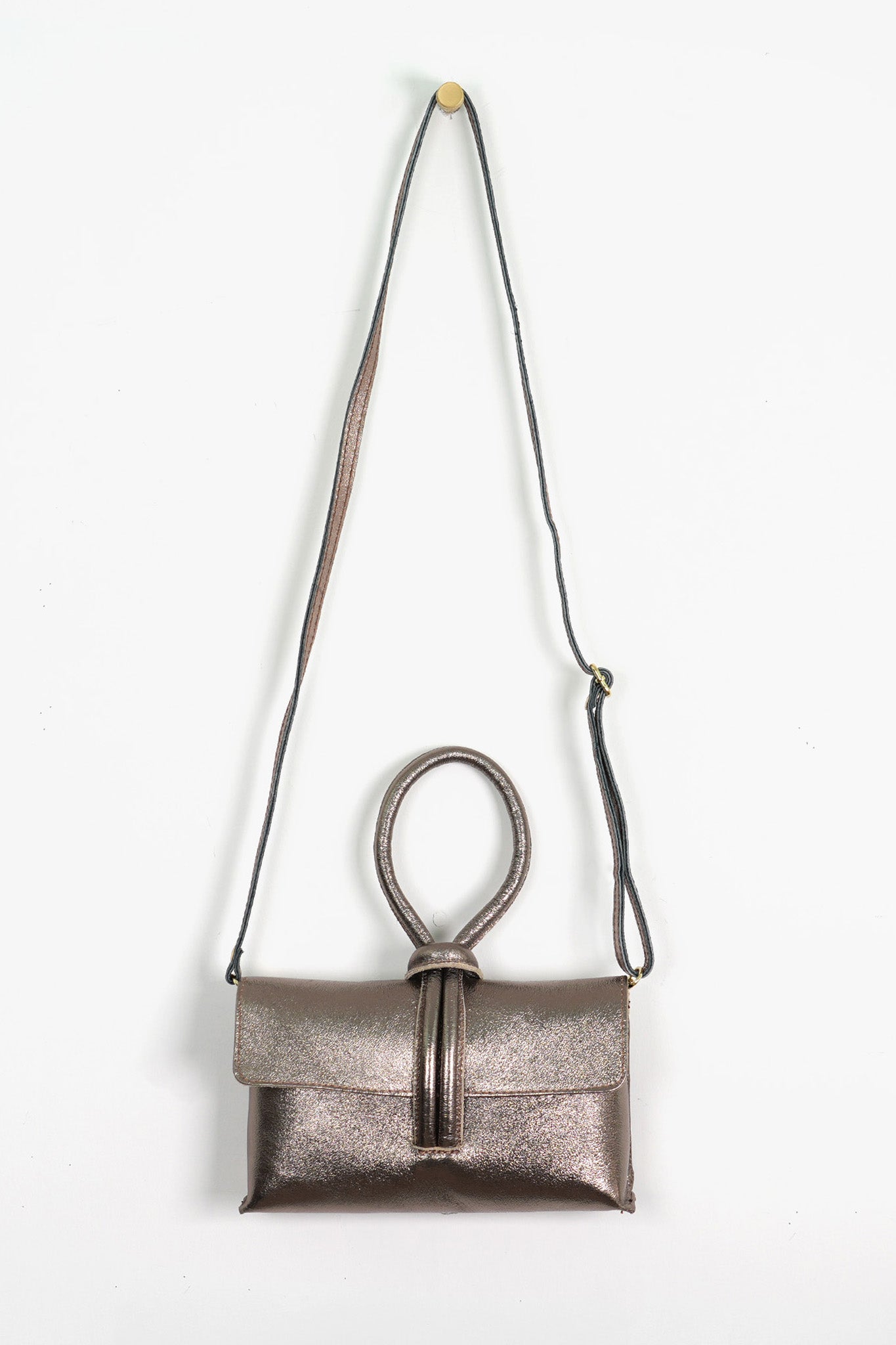 Trixie Italian Leather Wristlet Clutch Bag - Gun Metal, Metallic