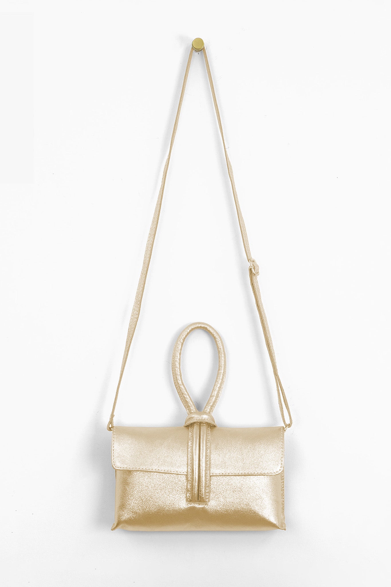 Sarta Italian Leather Wristlet Clutch Bag Wrist Knot Gold Handbags