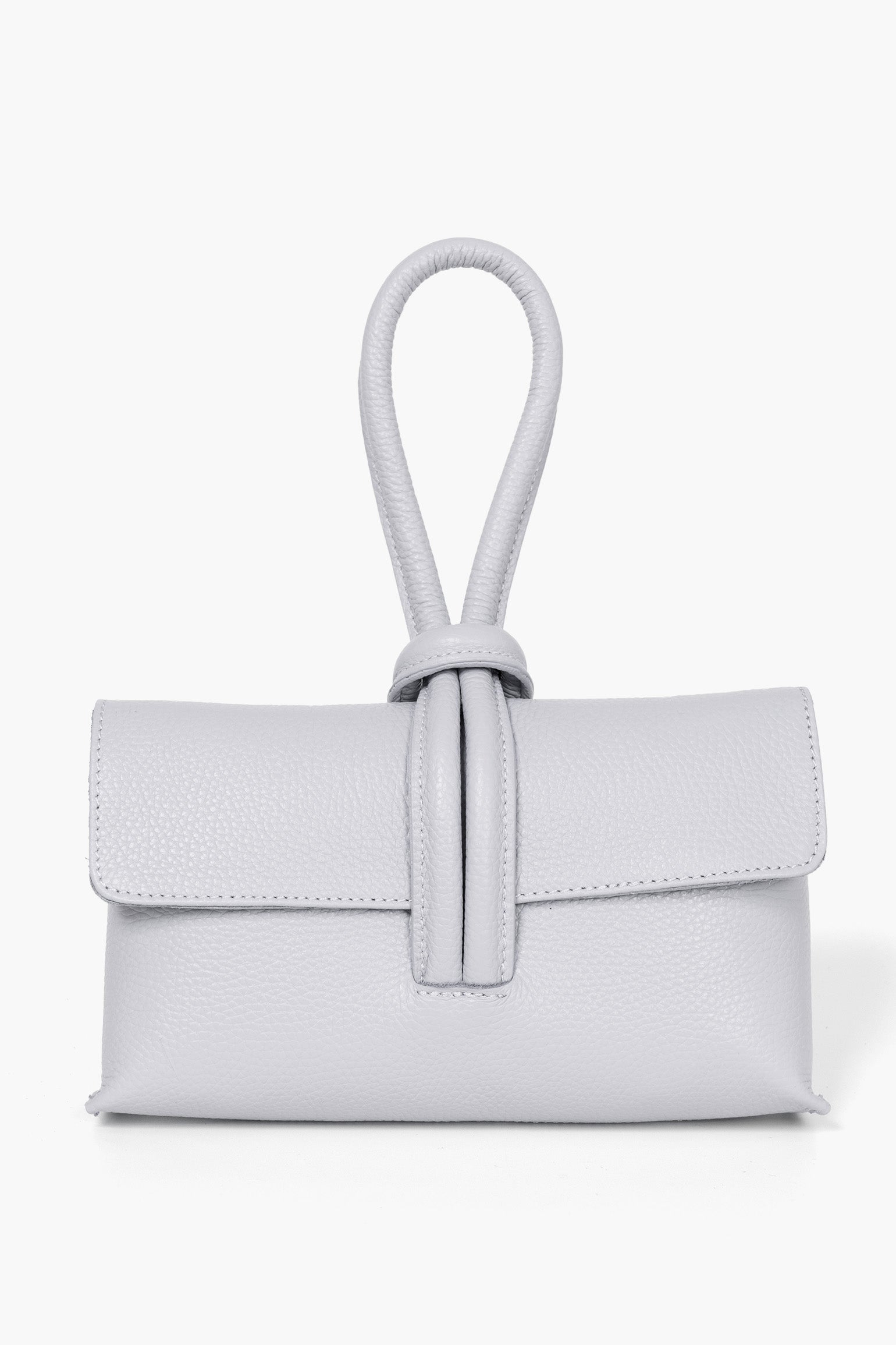 Trixie-Clutch-Bag-Pebbled-Italian-Leather-in-Light-Grey-Front