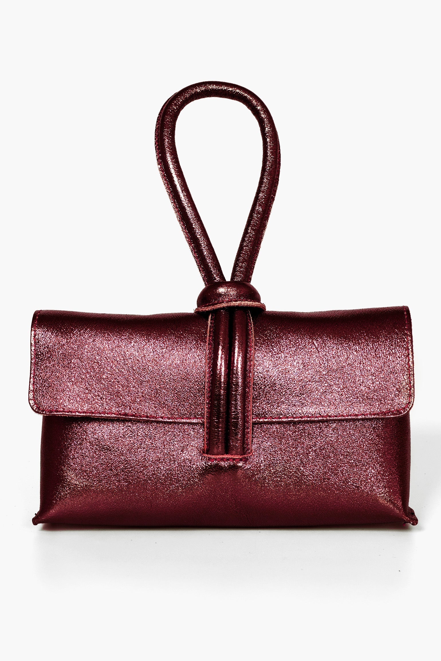 Trixie-Clutch-Bag-Metallic-Italian-Leather-in-Cherry-Front