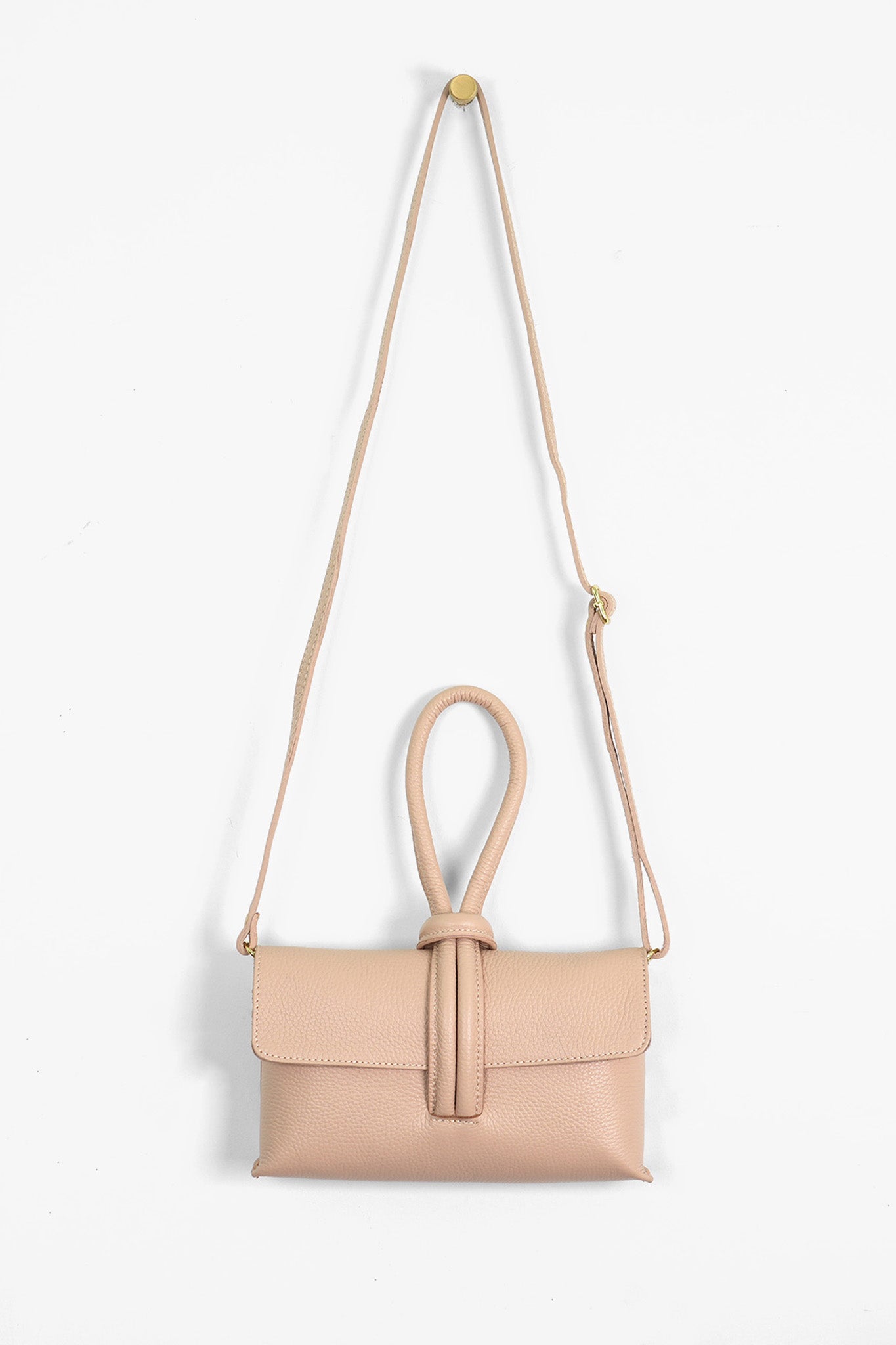 Trixie Nude Pebbled Italian Leather Clutch Bag
