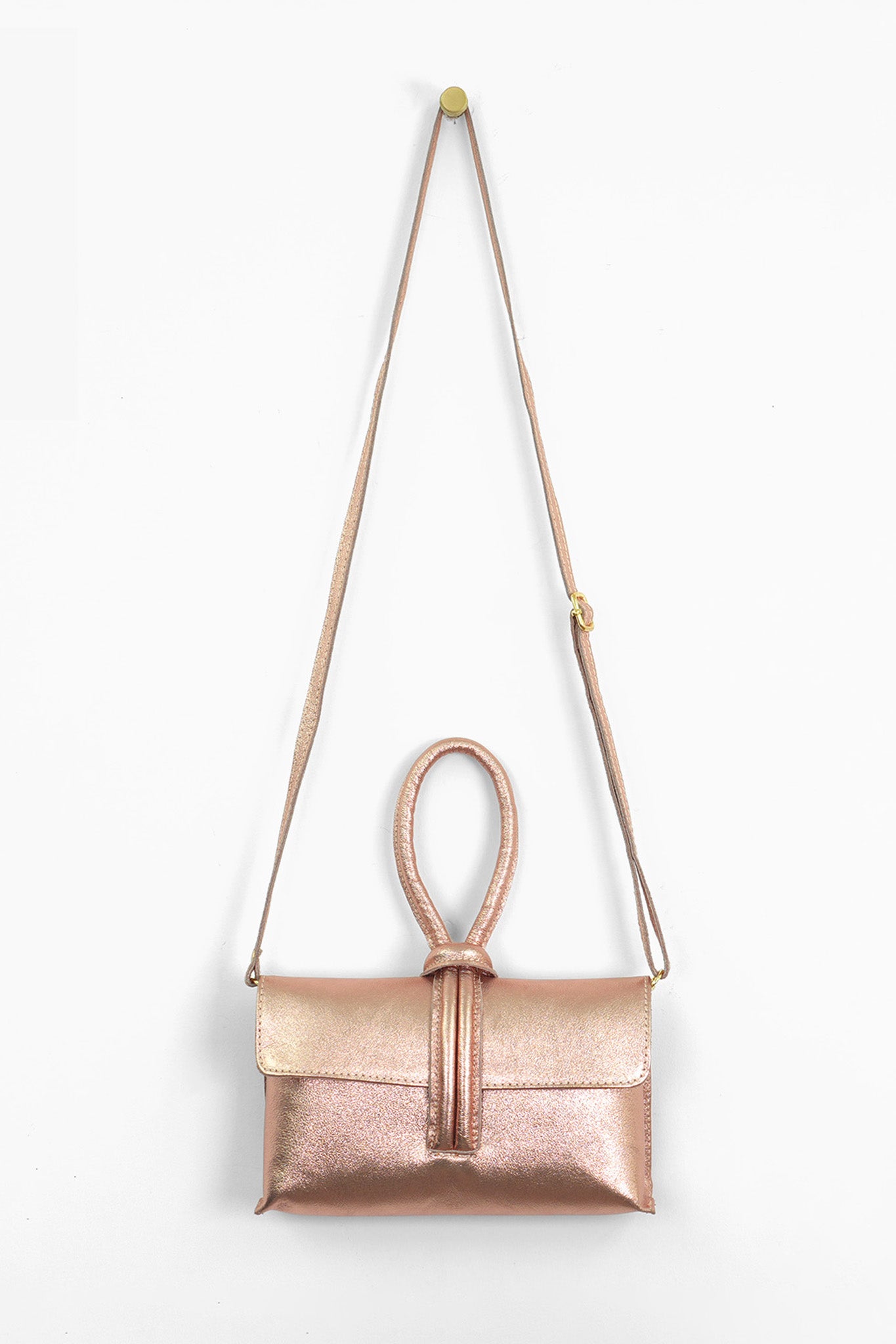 Trixie Rose Gold Metallic Italian Leather Clutch Bag