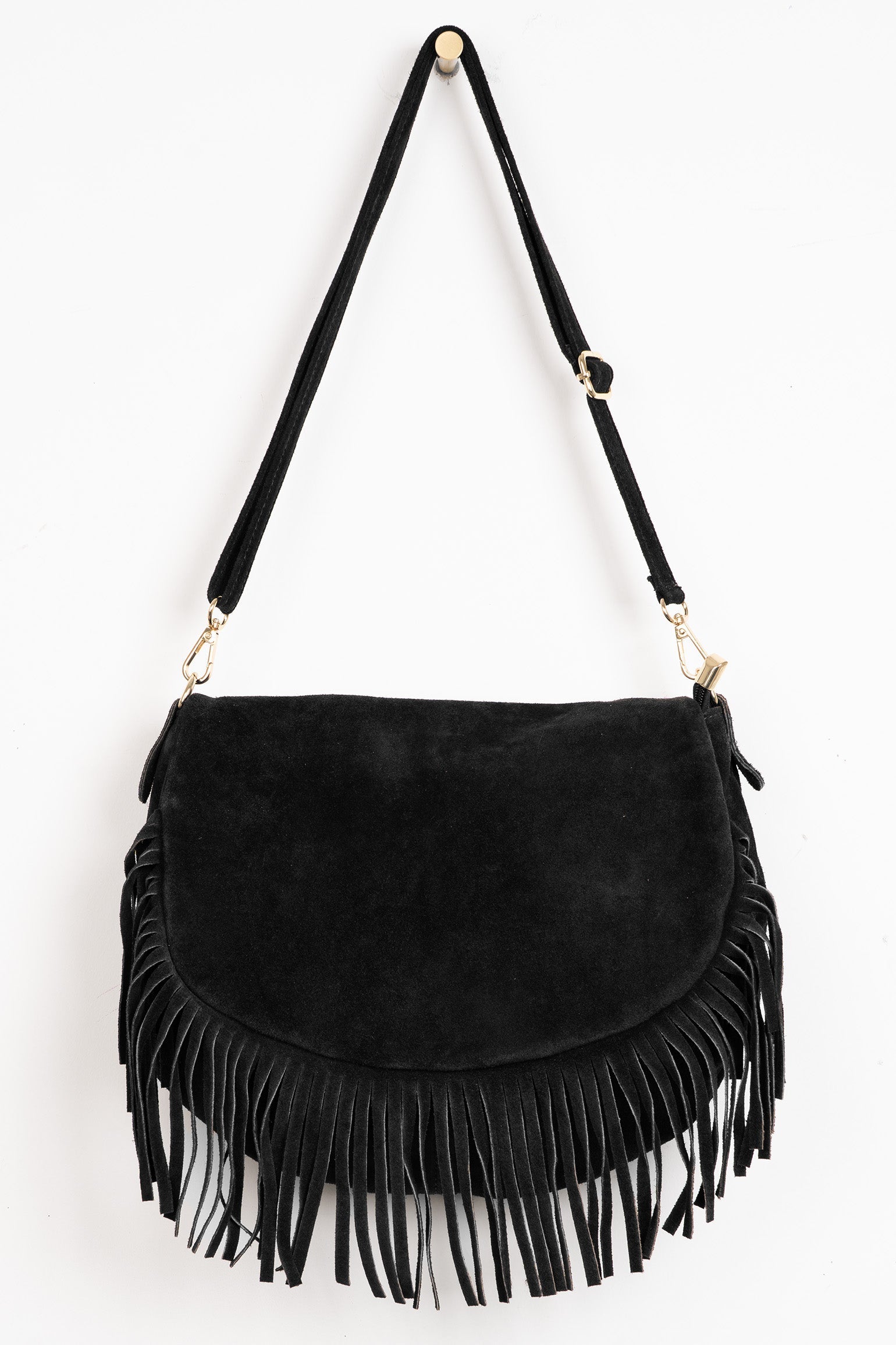 Fringed-Crossbody-Bag-Italian-Suede-Leather-in-Black-Front