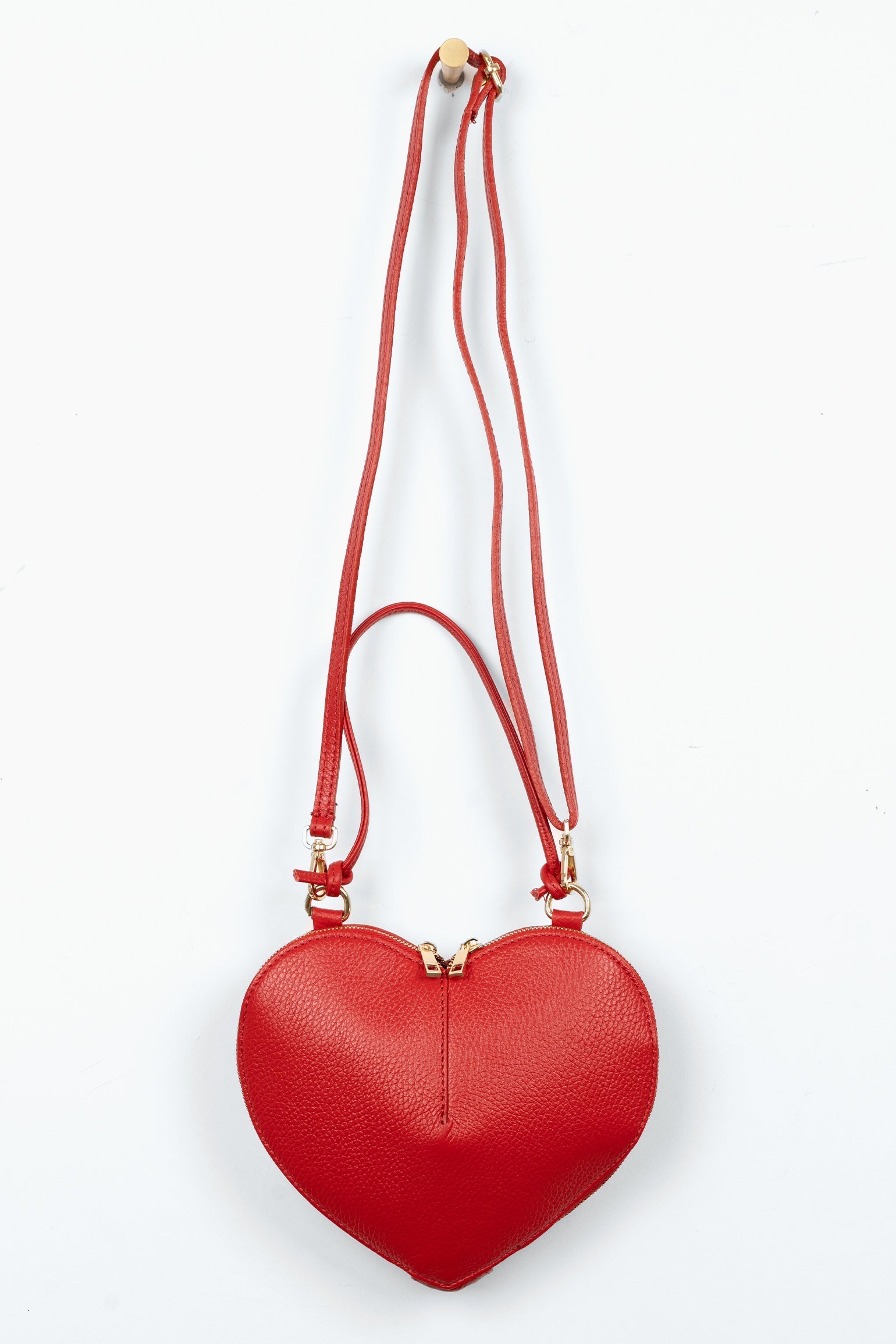 Heart-Crossbody-Bag-Pebbled-Italian-Leather-in-Red-Front-Showing-Adjustable-Strap