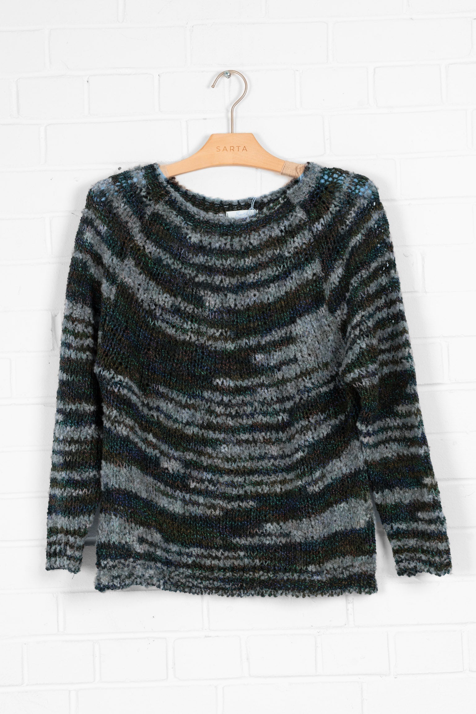 Sage Wool Blend Jumper - Navy Blue, Textured Stripe
