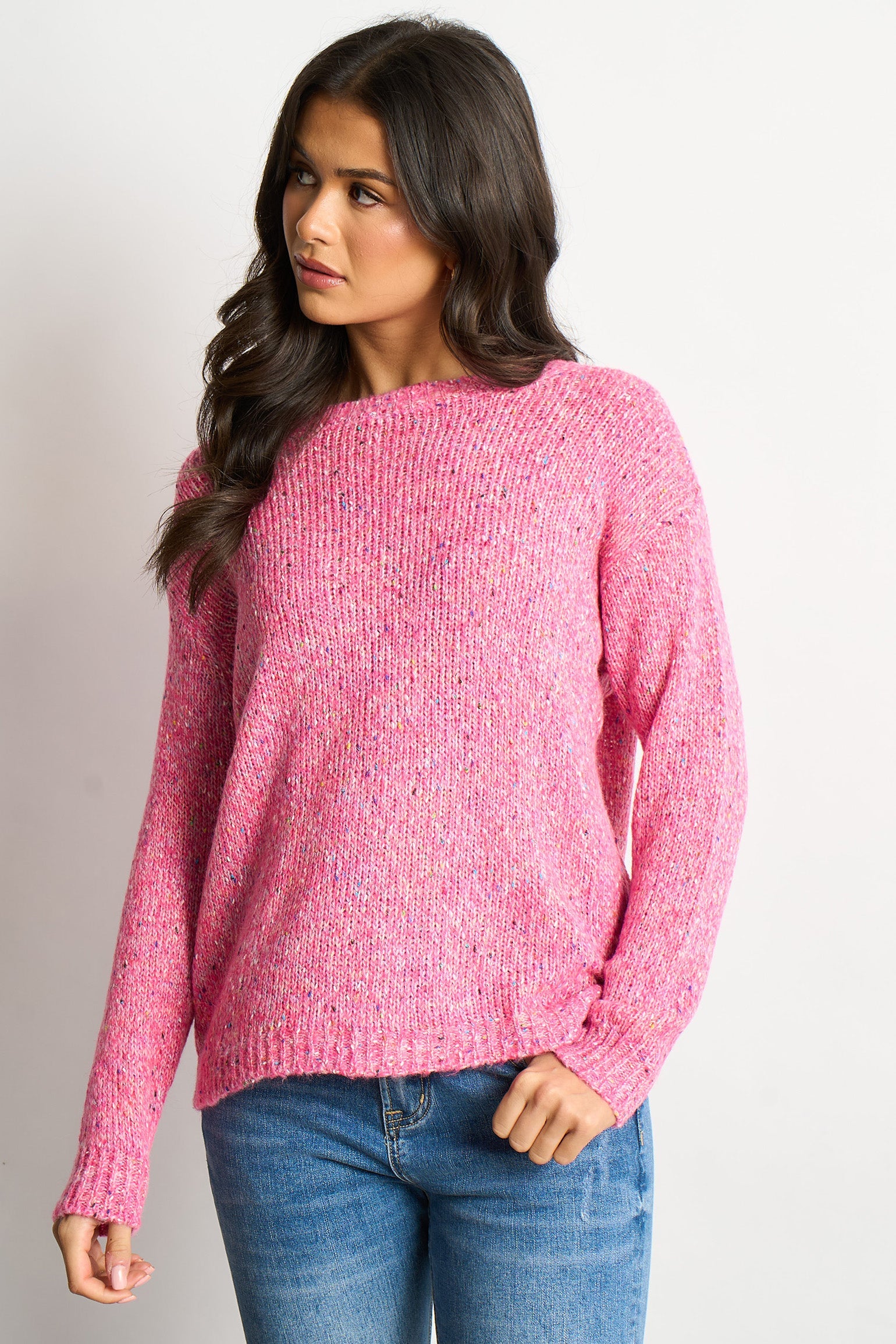 Flecked-Italian-Wool-Blend-Jumper-in-Pink-Front-View
