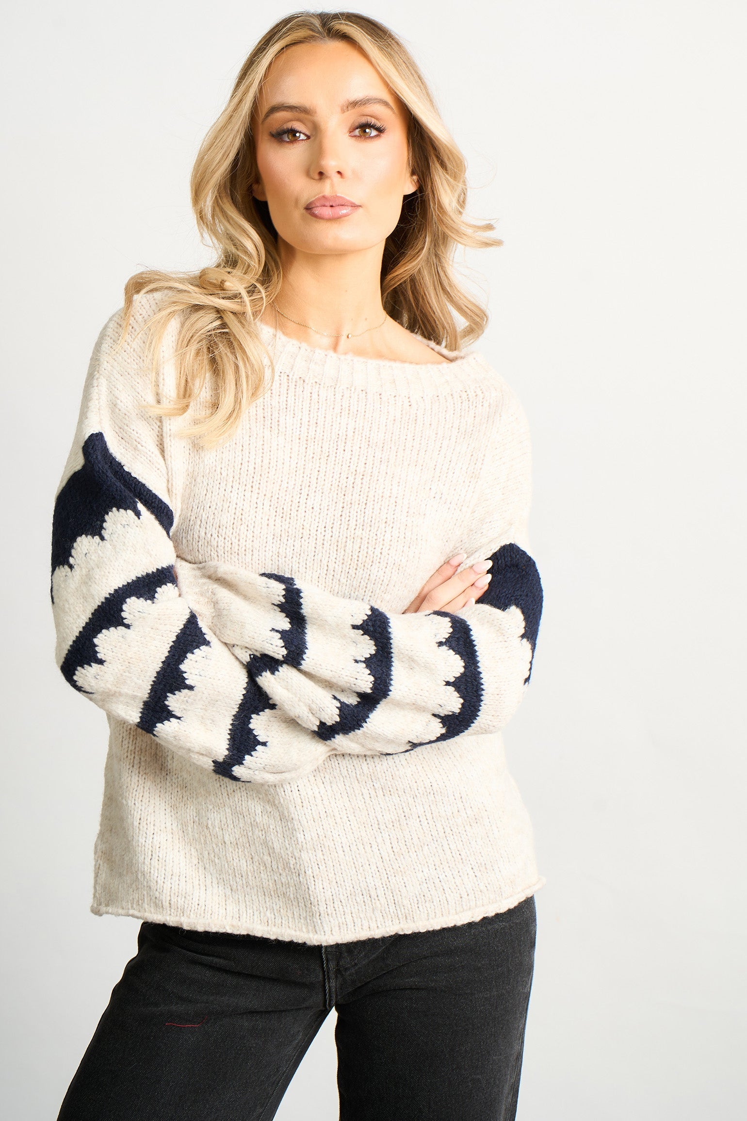 Striped-Sleeve-Italian-Wool-Blend-Jumper-in-Cream-Navy-sleeves