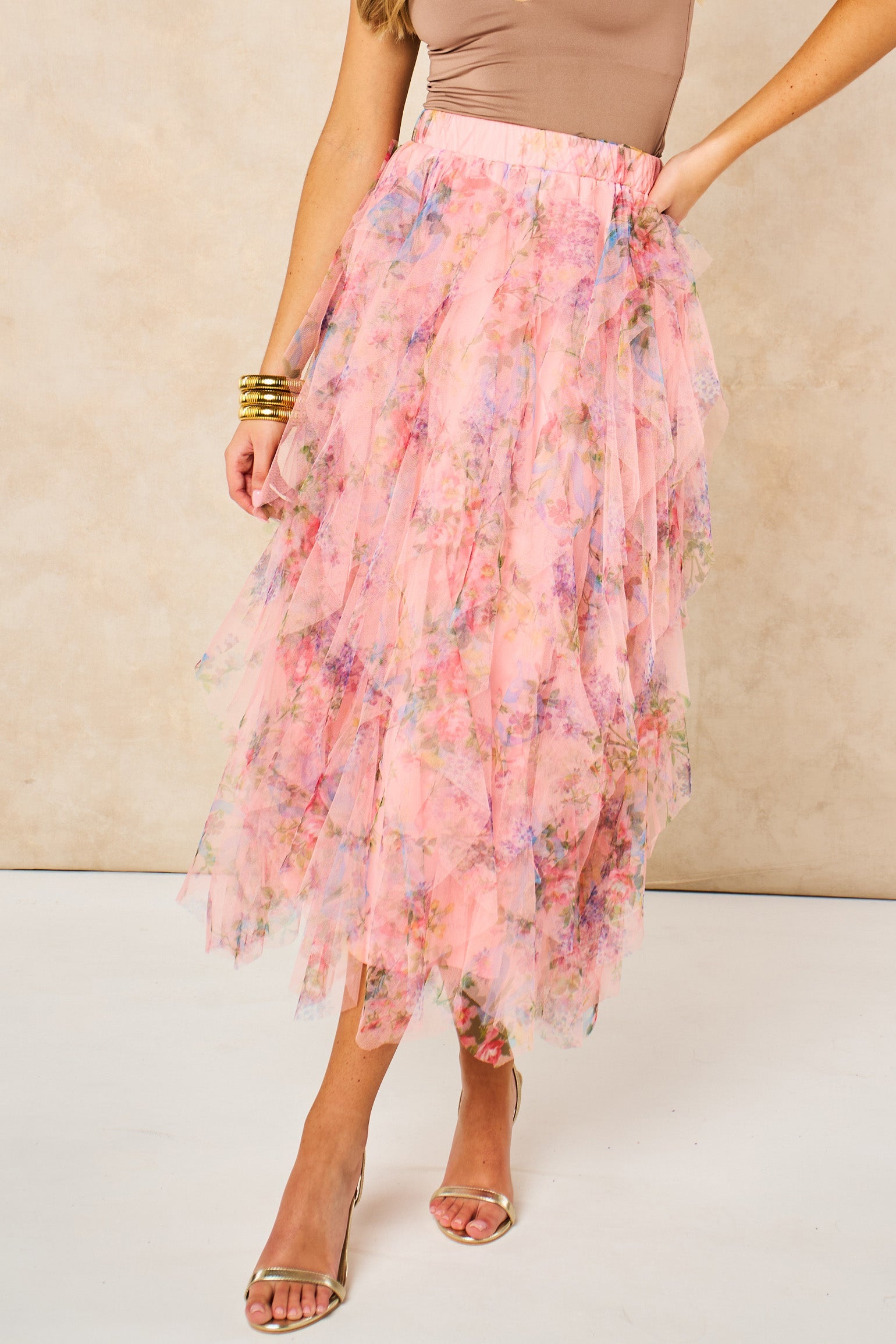 Layla-Peach-Pink-Floral-Layered-Tulle-Maxi-Skirt-Front