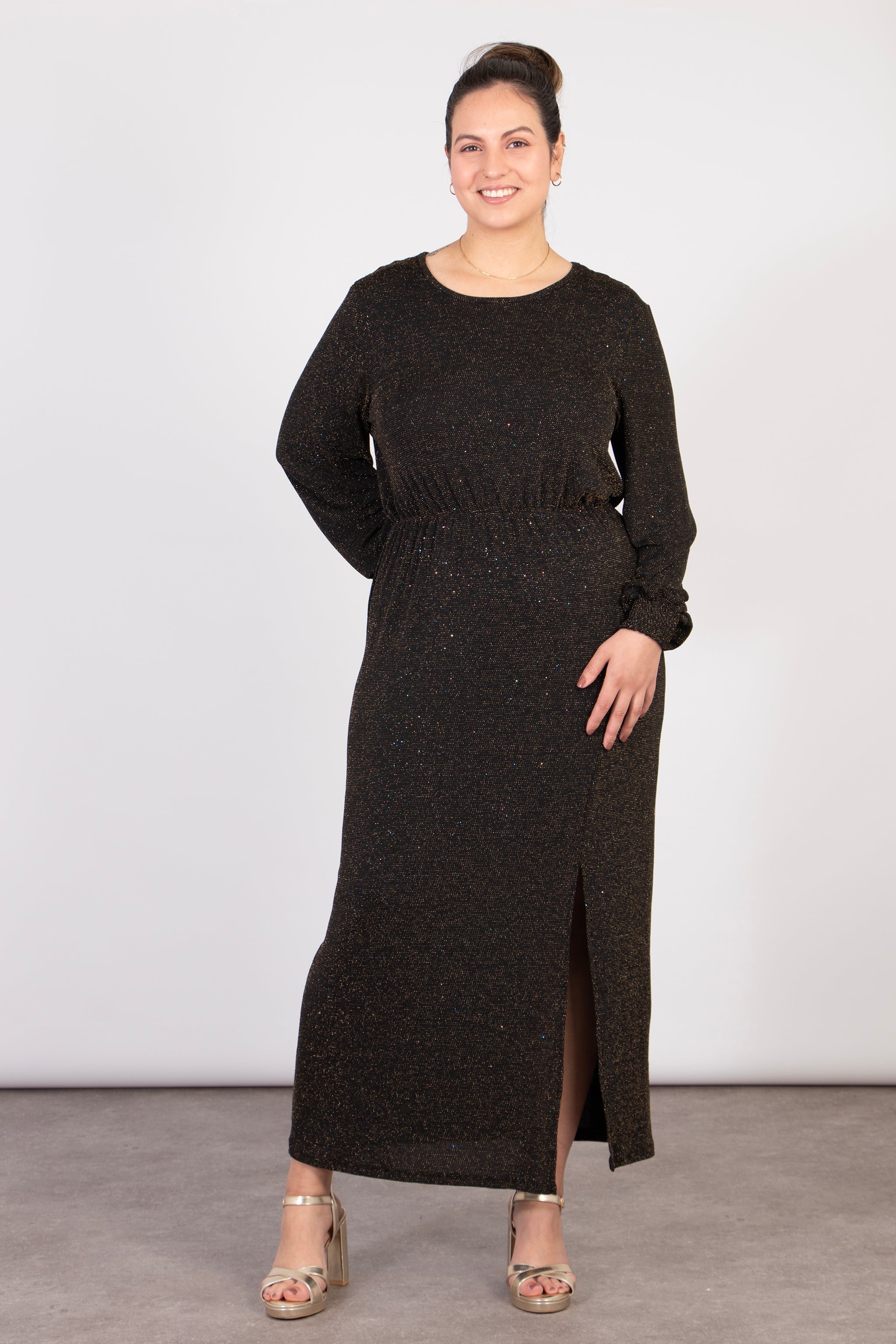 Ella Round Neck Bodycon Midaxi Dress - Bronze, Glitter