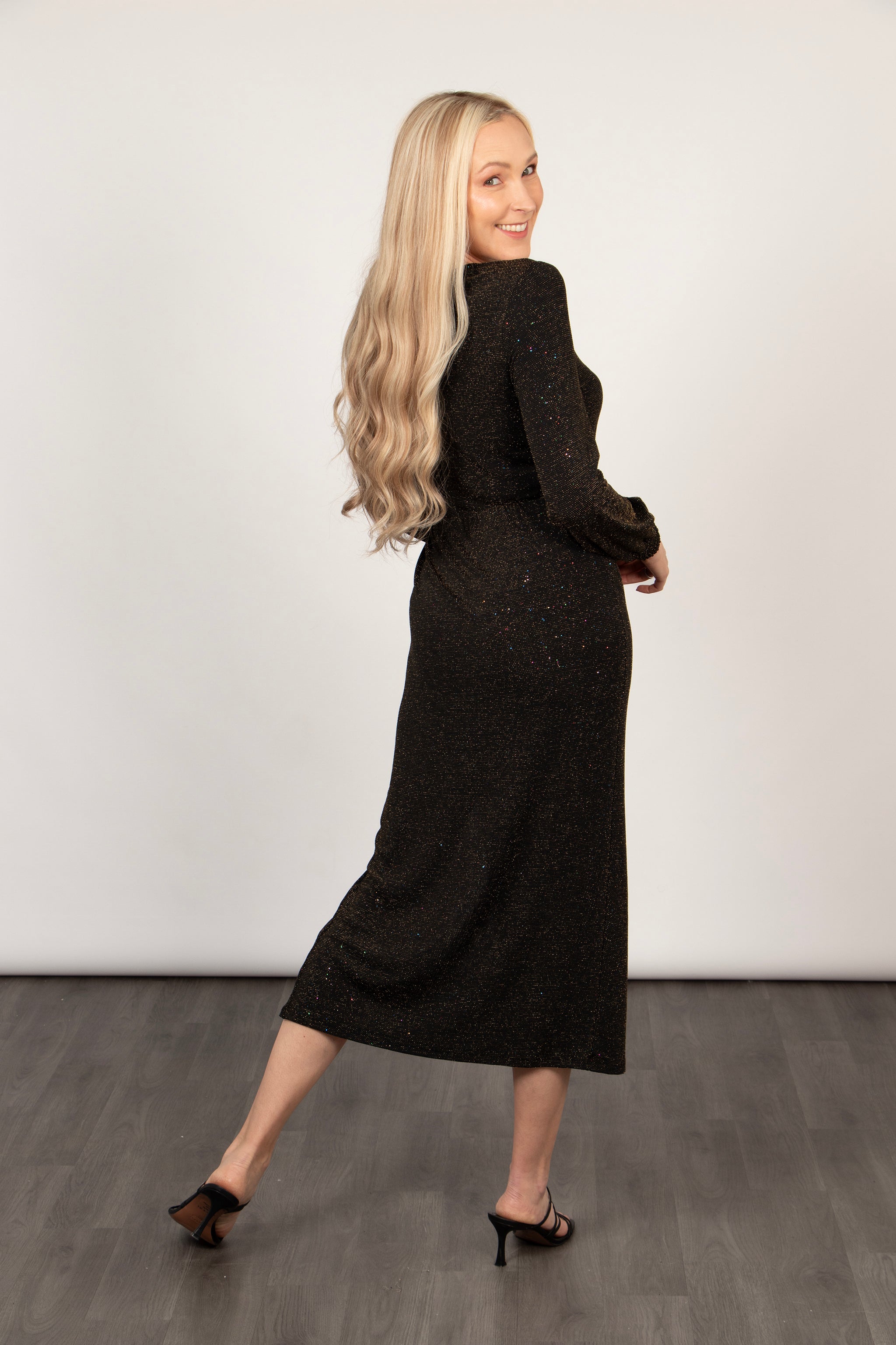 Ella Round Neck Bodycon Midaxi Dress - Bronze, Glitter