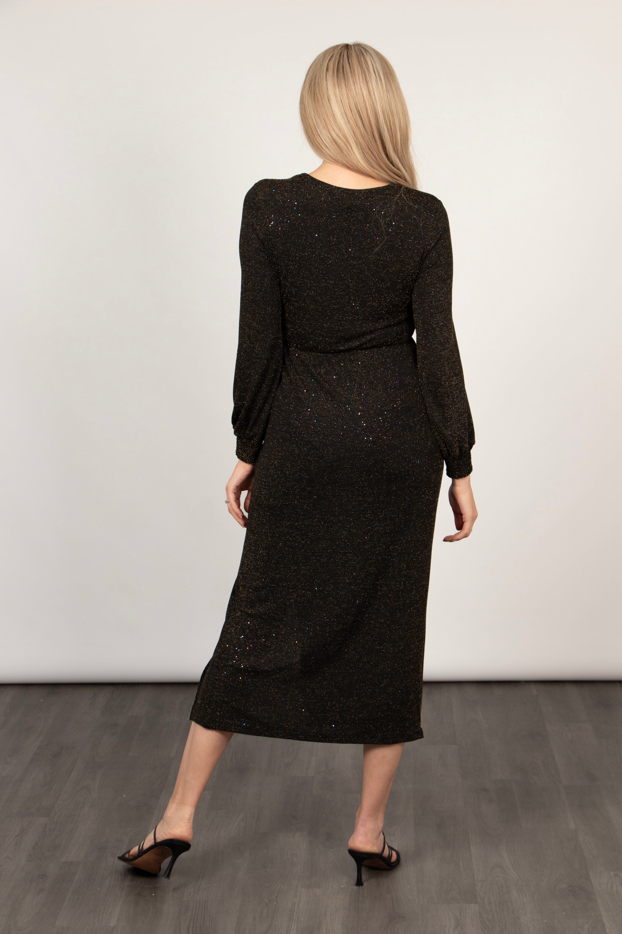 Ella Round Neck Bodycon Midaxi Dress - Bronze, Glitter