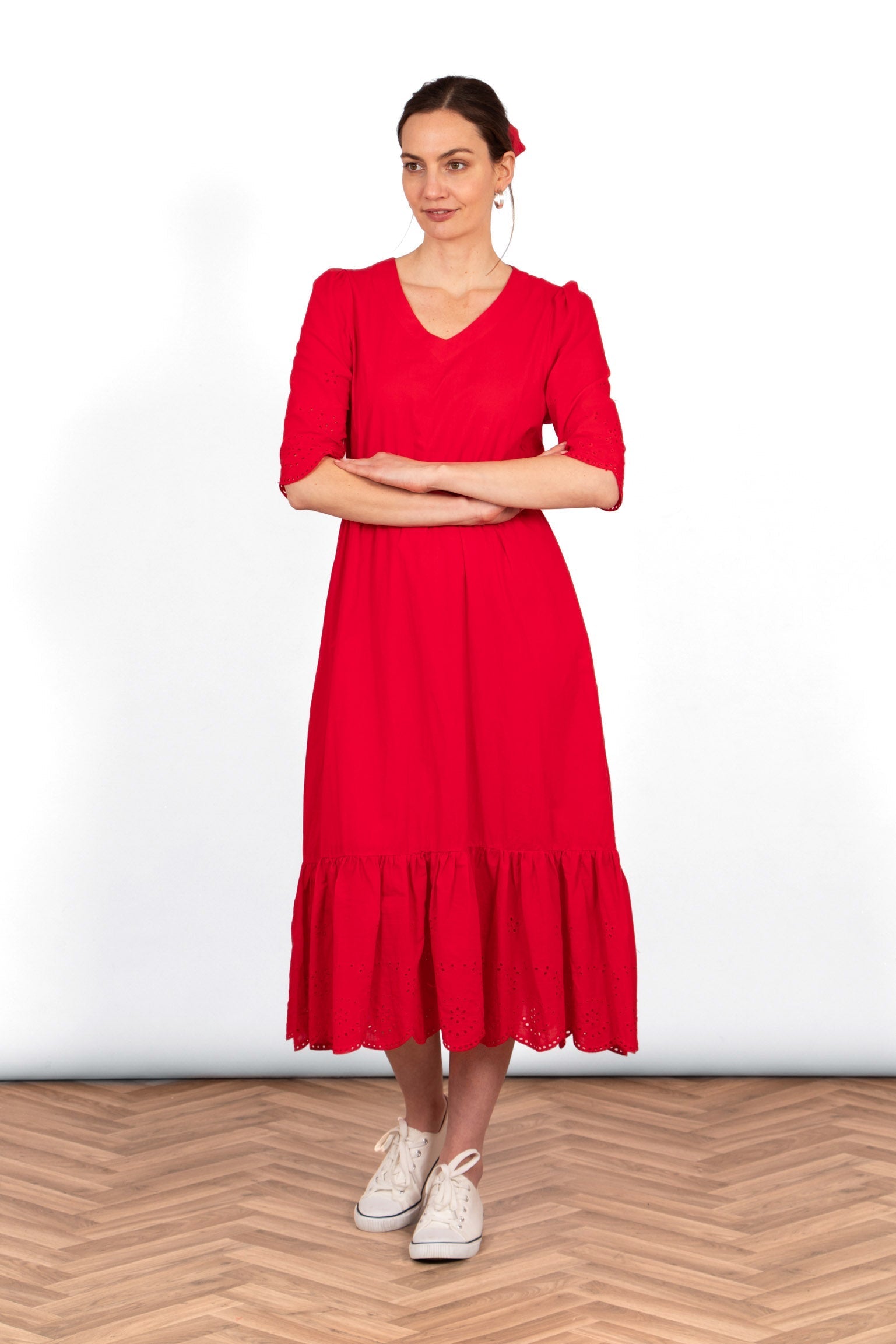 aurelia-cotton-fit-flare-midaxi-dress-red-broderie-anglaise-elbow-length-sleeves