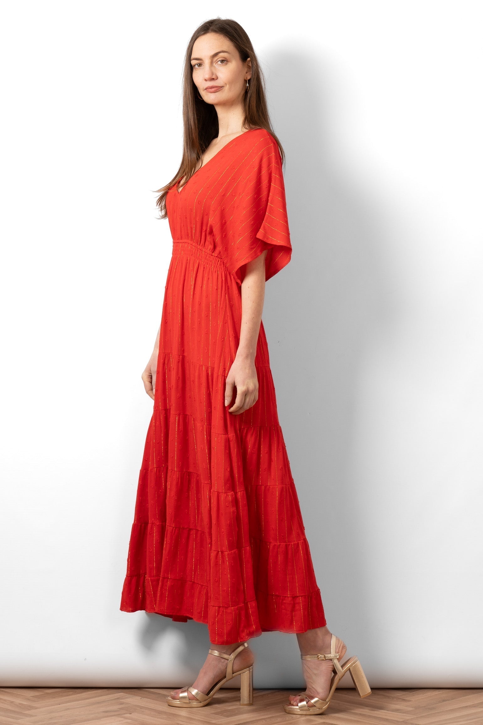 sienna-maxi-kaftan-dress-red-metallic-stripe-tiered-hem