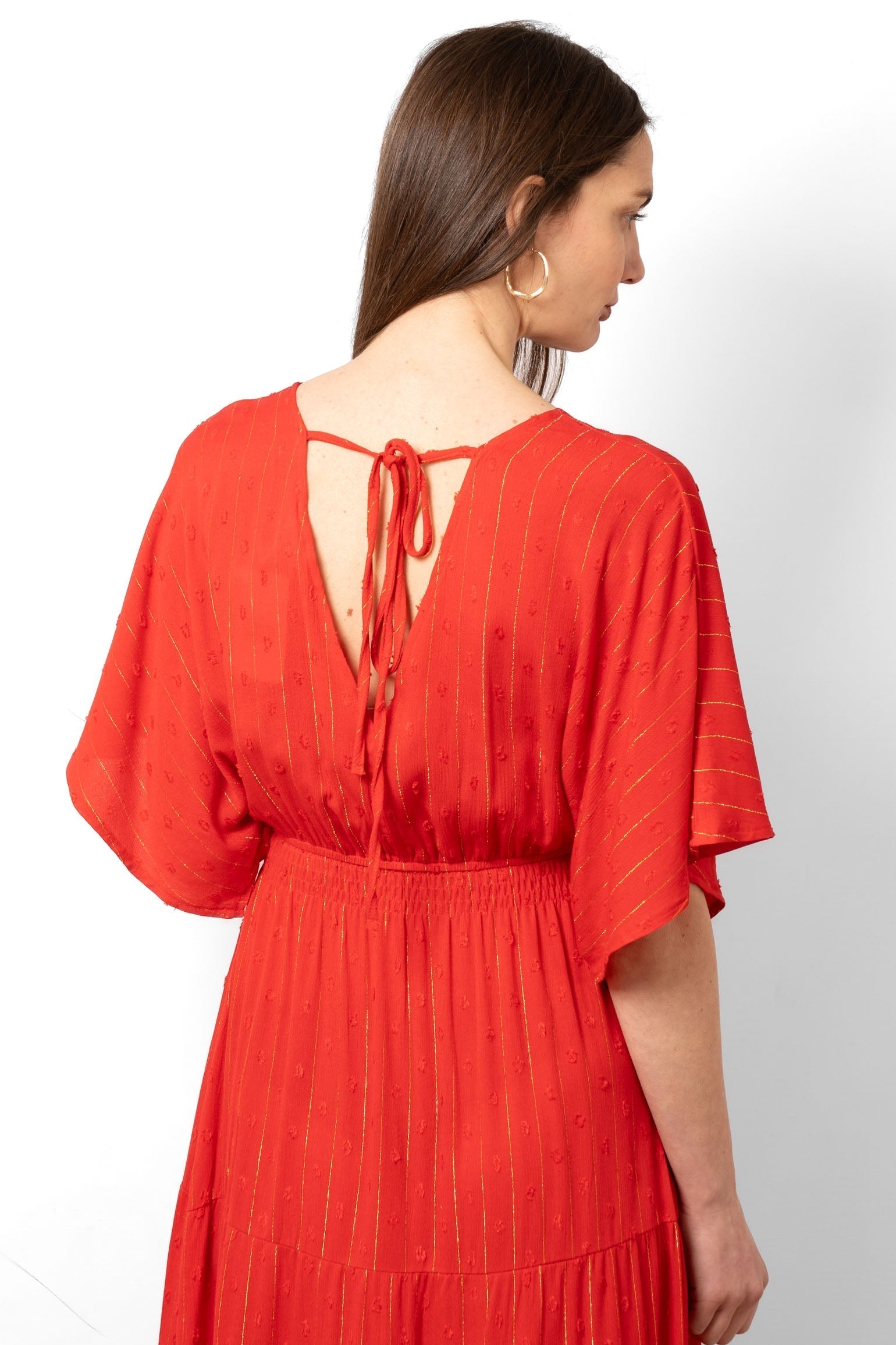 sienna-maxi-kaftan-dress-red-metallic-stripe-rear-neck-tie