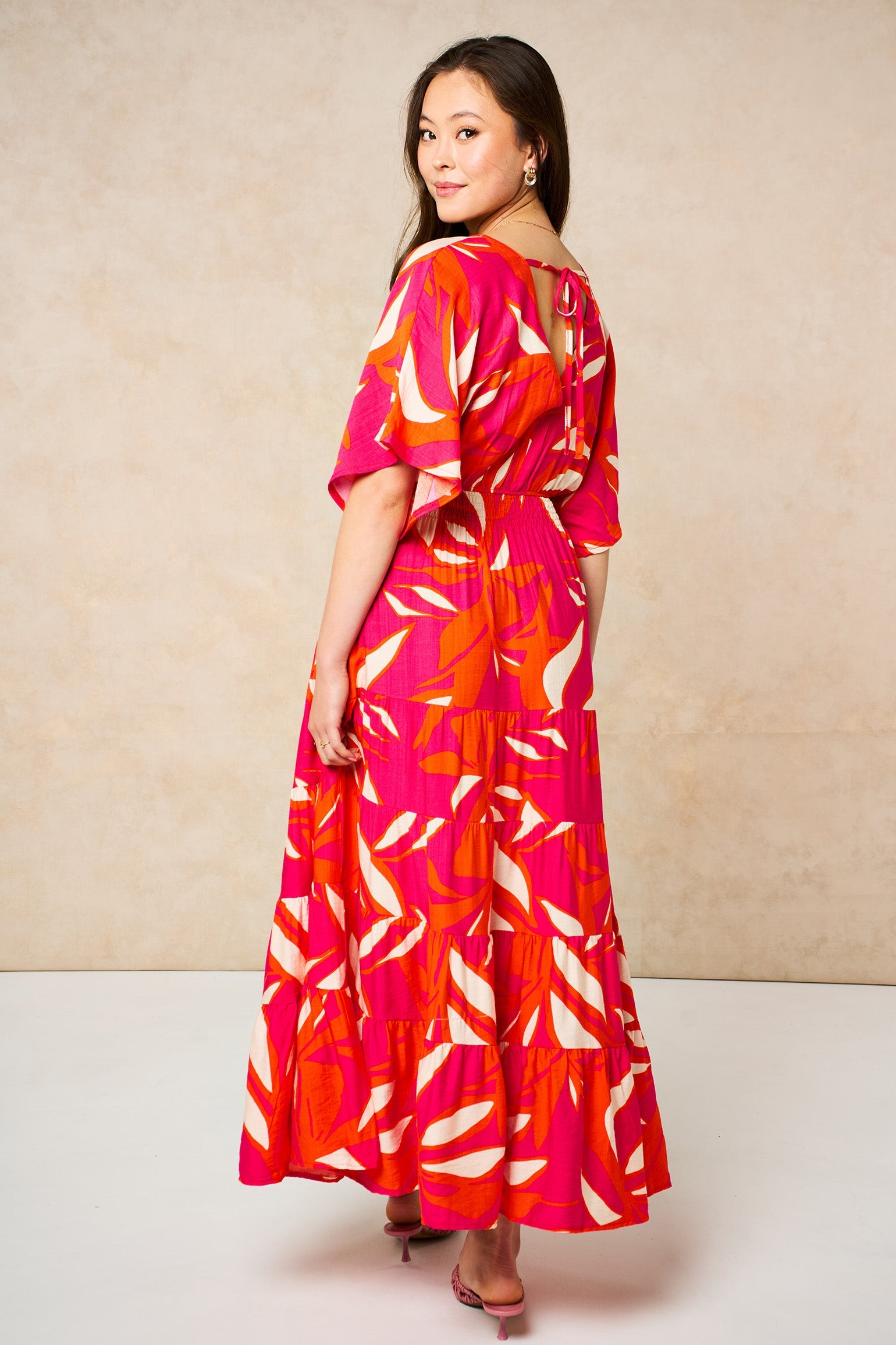 Tropical-Floral-Maxi-Kaftan-Dress-in-Hot-Pink-front