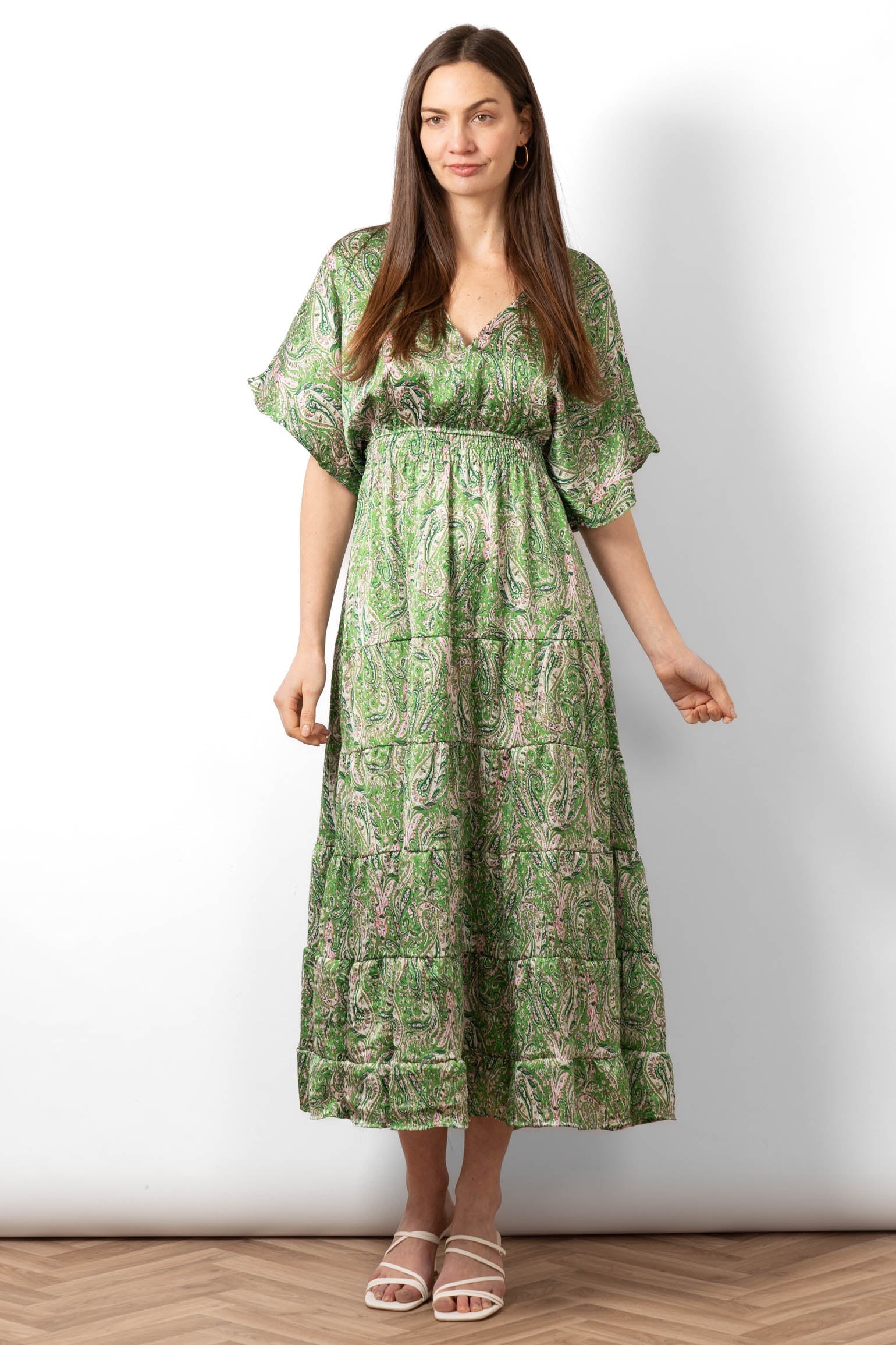 Sarta Women's Sienna Maxi Kaftan Dress - Green, Paisley Print in Green