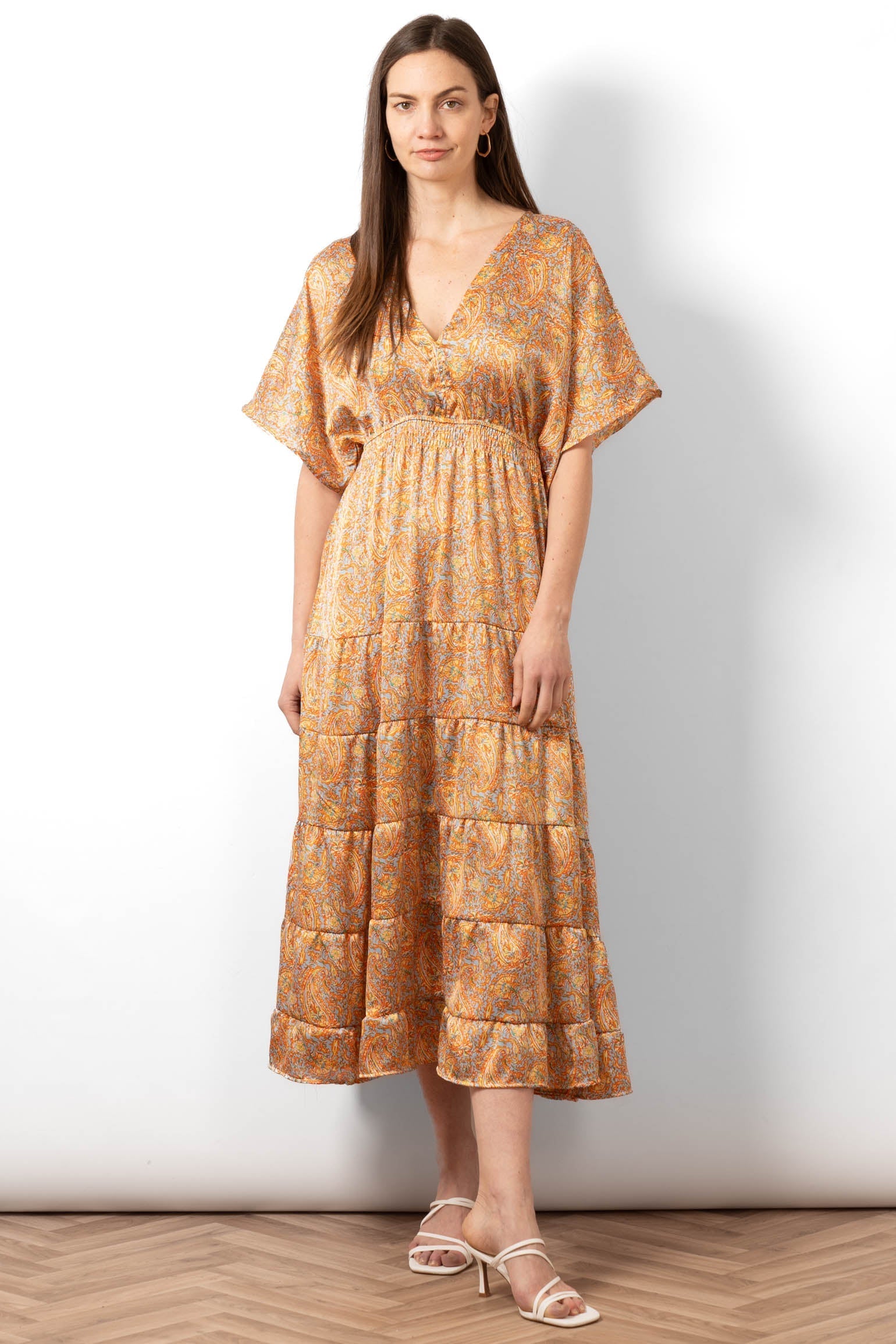 Sarta Women's Sienna Maxi Kaftan Dress - Orange, Paisley Print in Orange