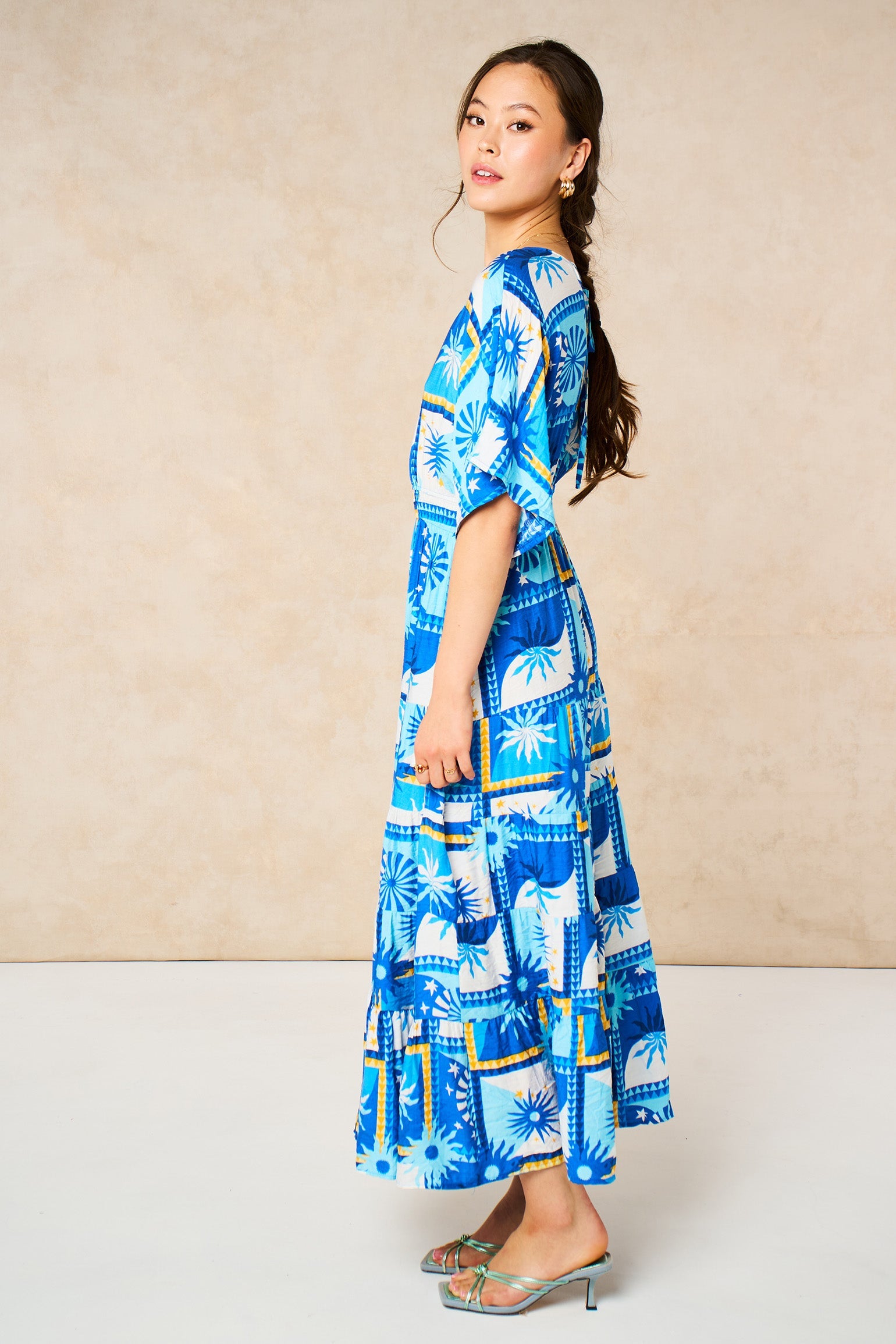 Sun-Checkerboard-Maxi-Kaftan-Dress-in-Blue-side