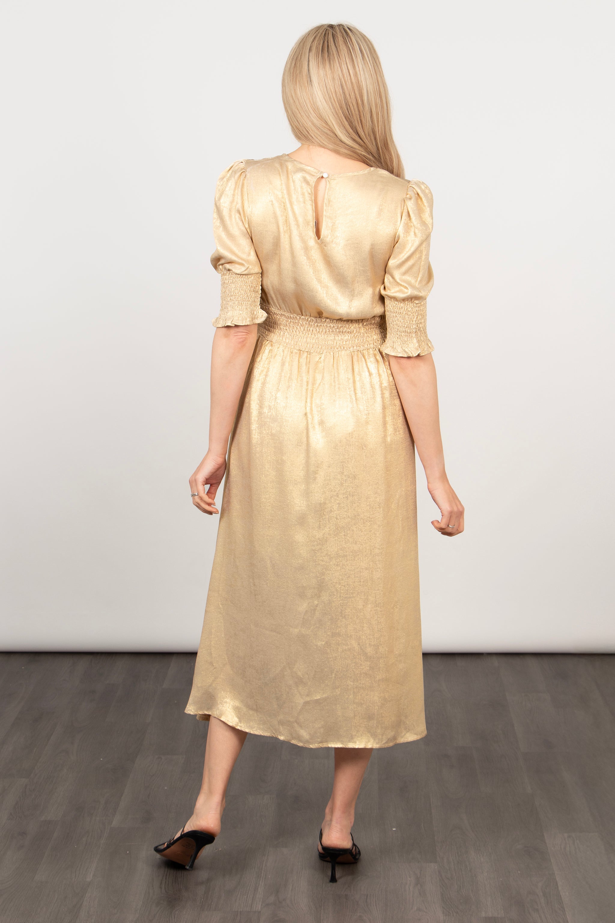 Hazel Midi Tea Dress - Champagne, Metallic